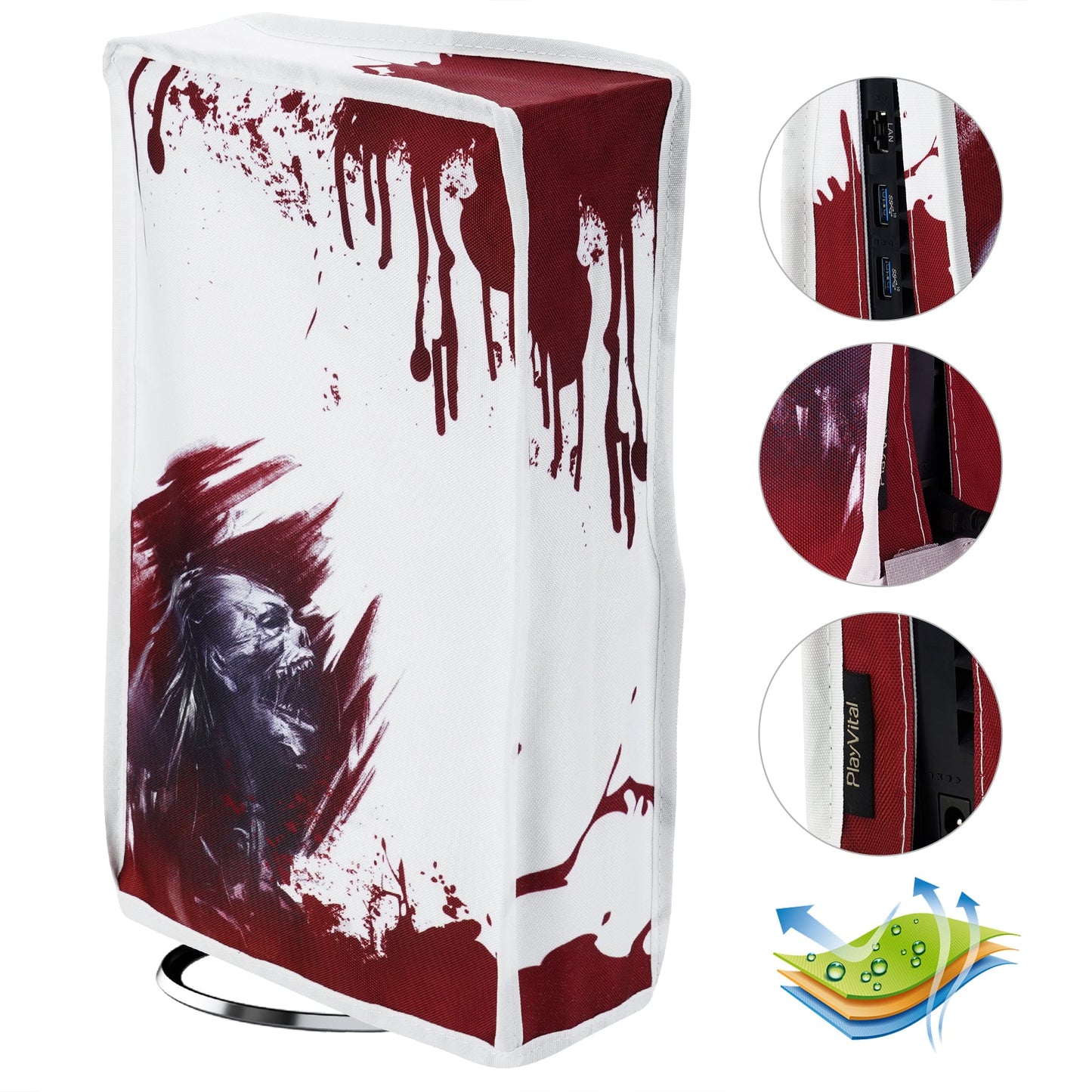 PlayVital Vertical Dust Cover for ps5 Slim Disc Edition(The New Smaller Design), Nylon Dust Proof Protector Waterproof Cover Sleeve for ps5 Slim Console - Blood Zombie - BMYPFH008 PlayVital