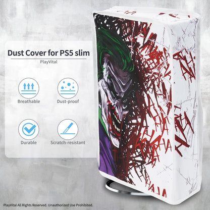 PlayVital Vertical Dust Cover for ps5 Slim Disc Edition(The New Smaller Design), Nylon Dust Proof Protector Waterproof Cover Sleeve for ps5 Slim Console - Clown Hahaha - BMYPFH002 PlayVital