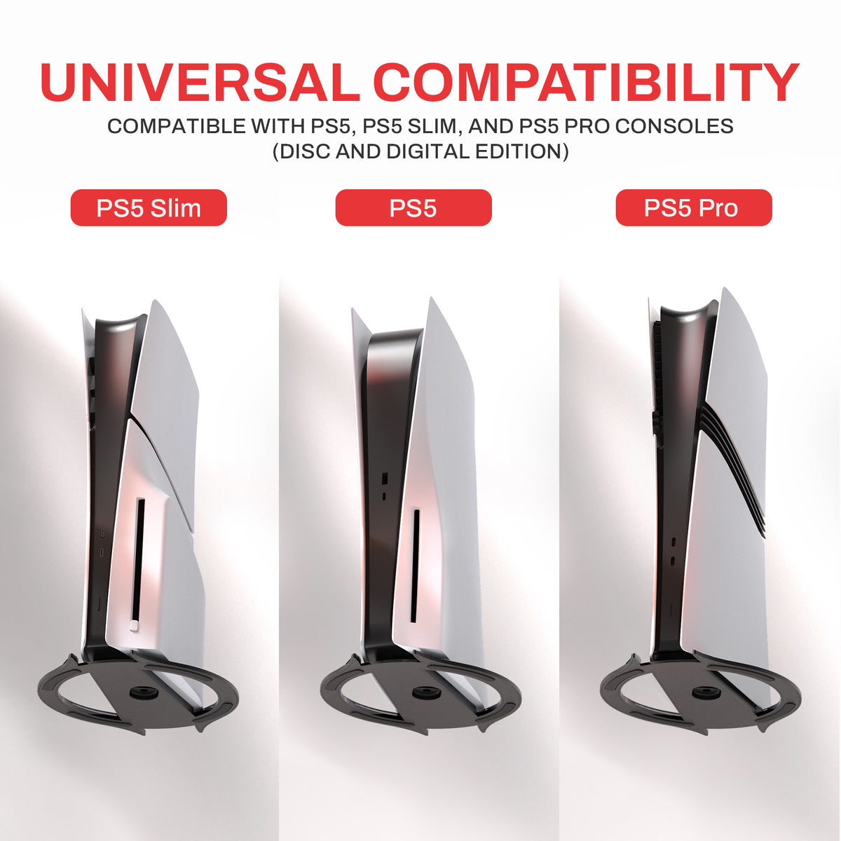 PlayVital 縦置きスタンド 滑り止めパッド付き PS5/Slim/Pro/Standard コンソール ディスク＆デジタル対応 省スペース設計 ホルダーベース アクセサリー【ブラック】