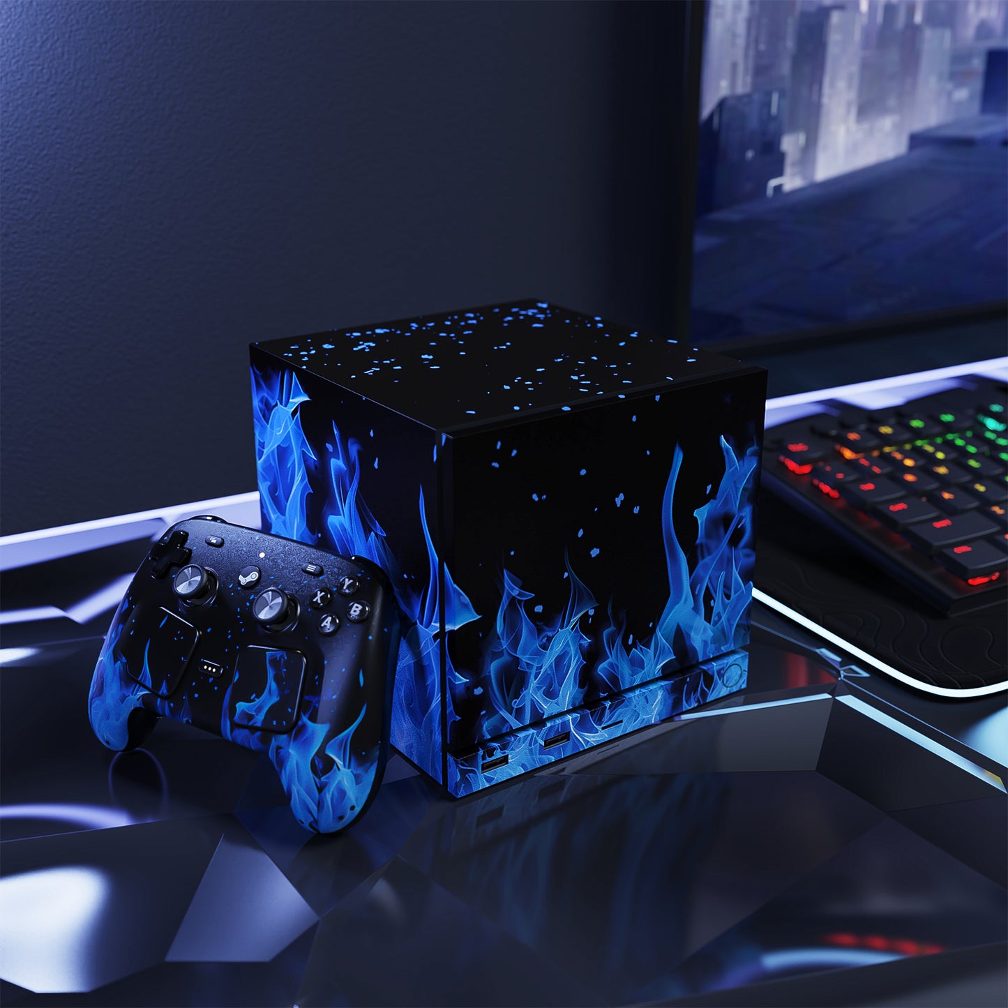 PlayVital Steam Machine本体・Steam Controller用 スキンシールセット (2026) 【青い炎】