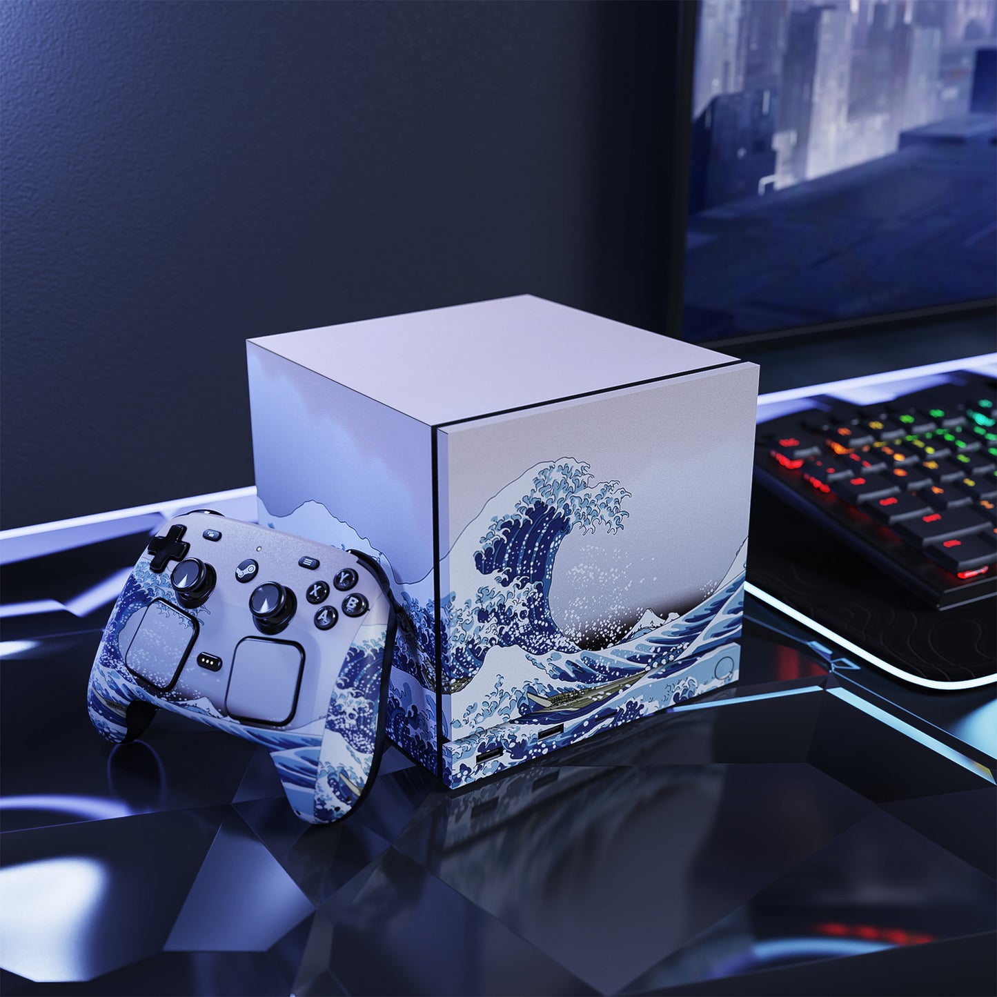 PlayVital Steam Machine本体・Steam Controller用 スキンシールセット (2026) 【グレートウェーブ】