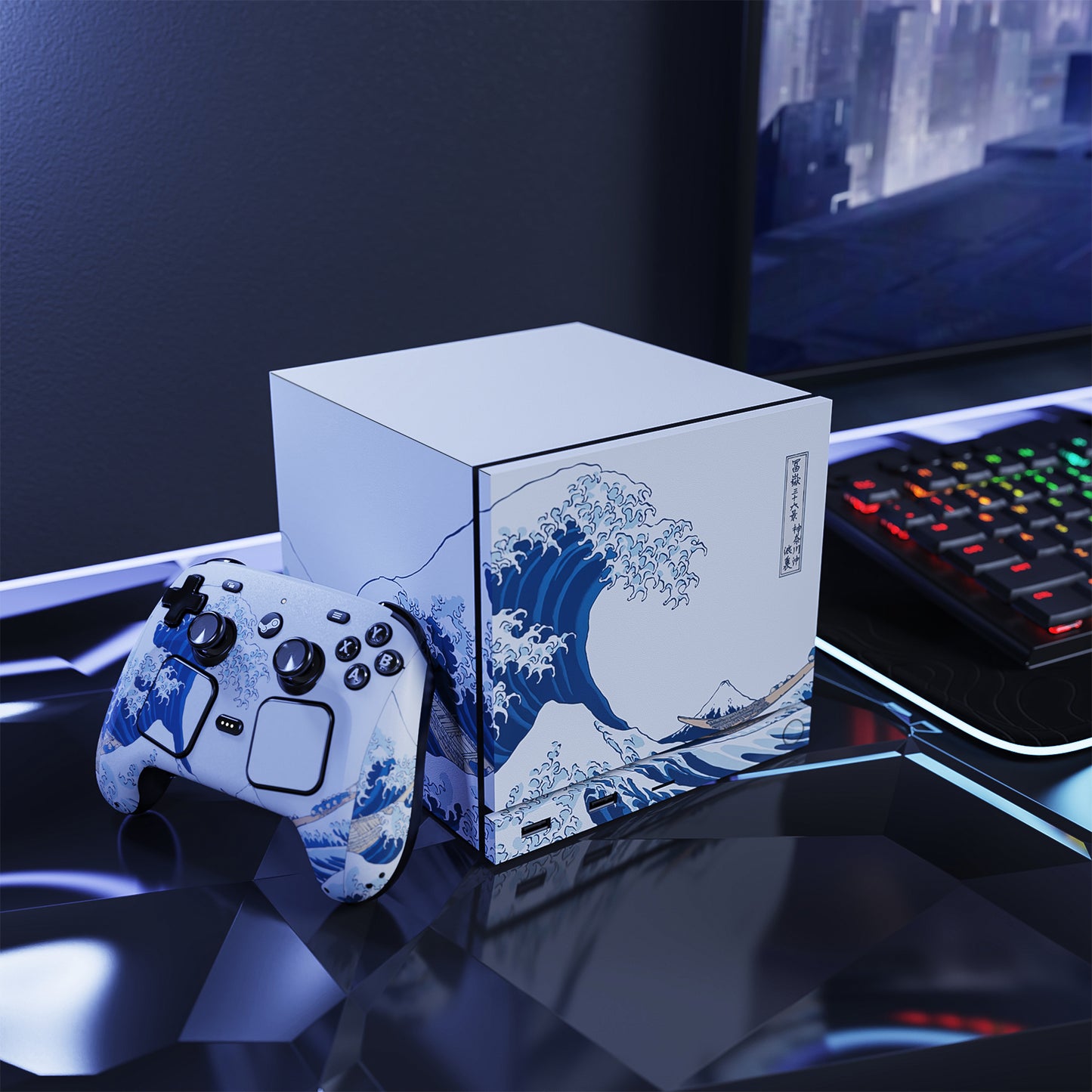 PlayVital Steam Machine本体・Steam Controller用 スキンシールセット (2026) 【神奈川の浪】