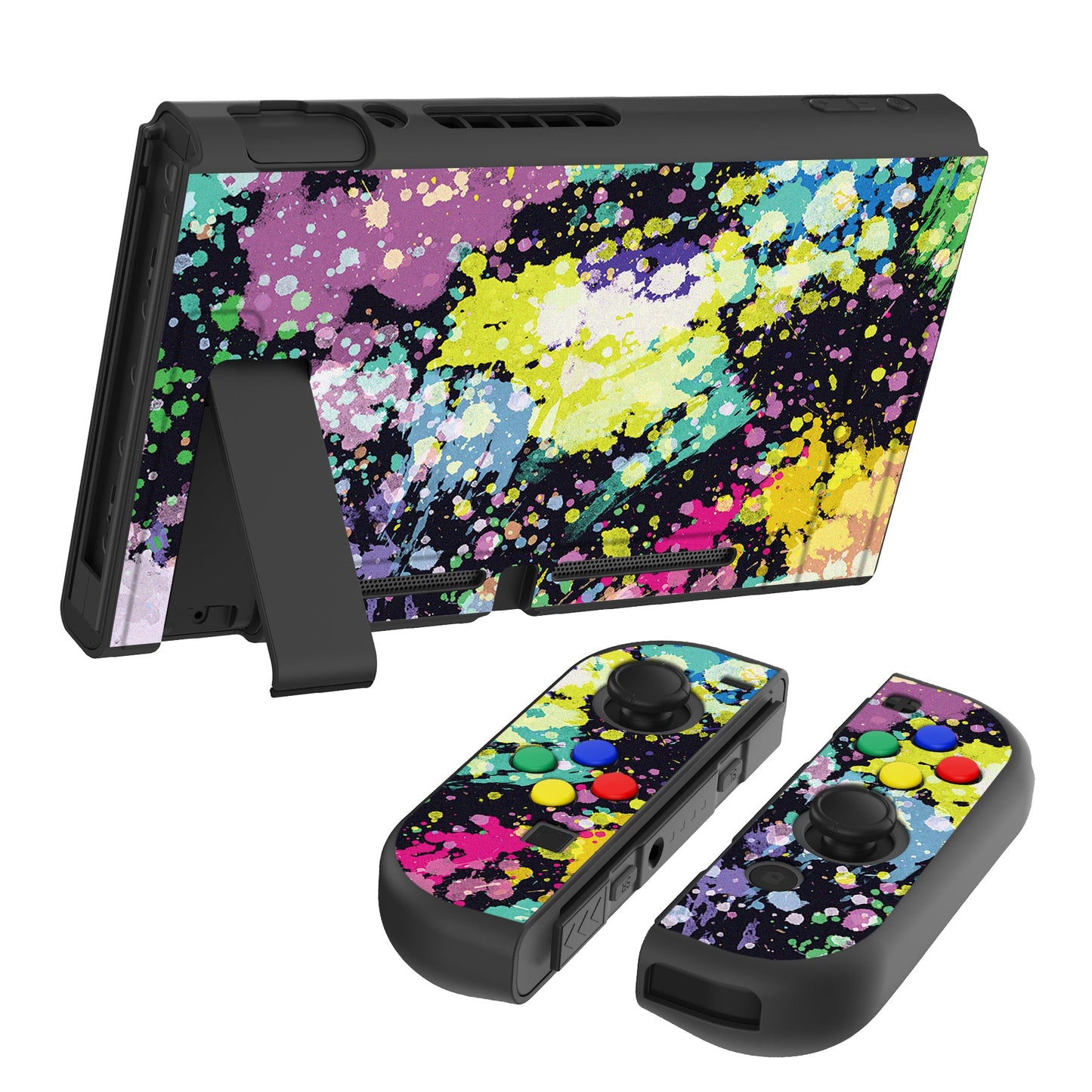 PlayVital Watercolour Splash Protective Case for NS, Soft TPU Slim Case Cover for NS Joycon Console with Colorful ABXY Direction Button Caps - NTU6016G2 PlayVital