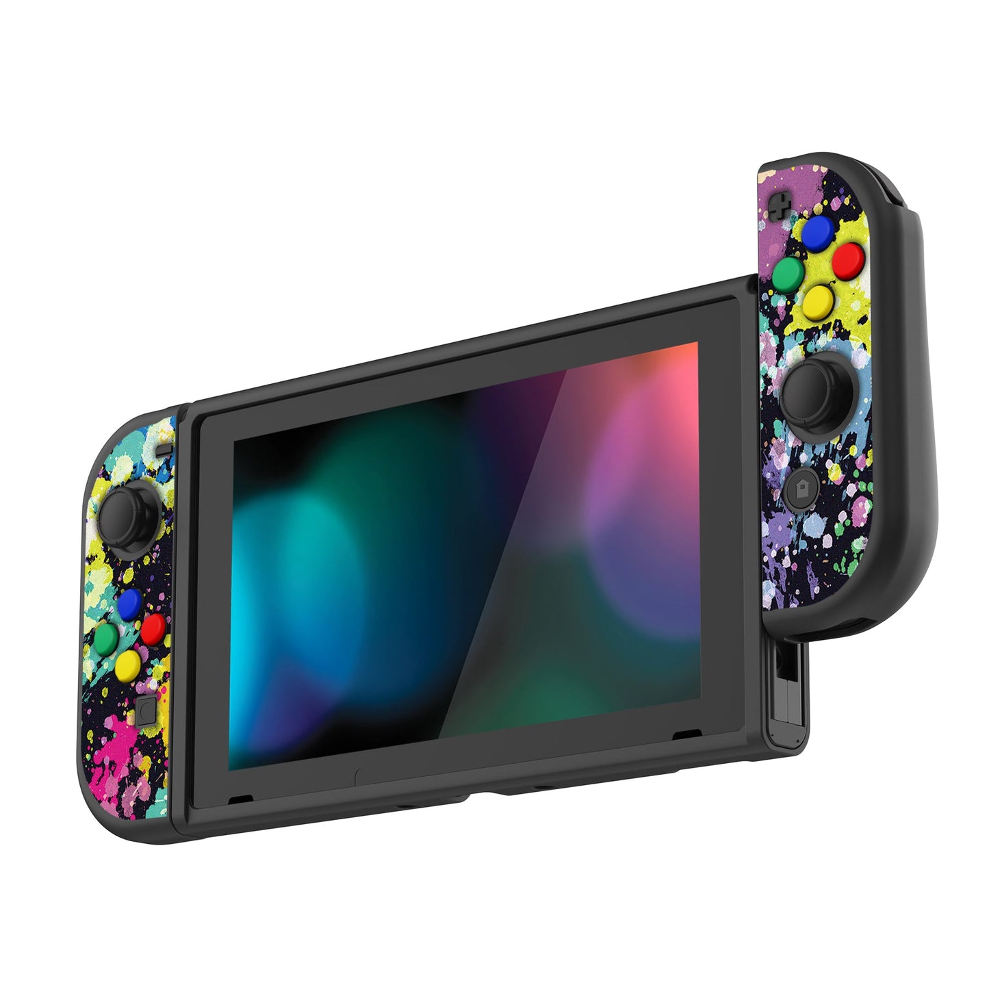 PlayVital Watercolour Splash Protective Case for NS, Soft TPU Slim Case Cover for NS Joycon Console with Colorful ABXY Direction Button Caps - NTU6016G2 PlayVital