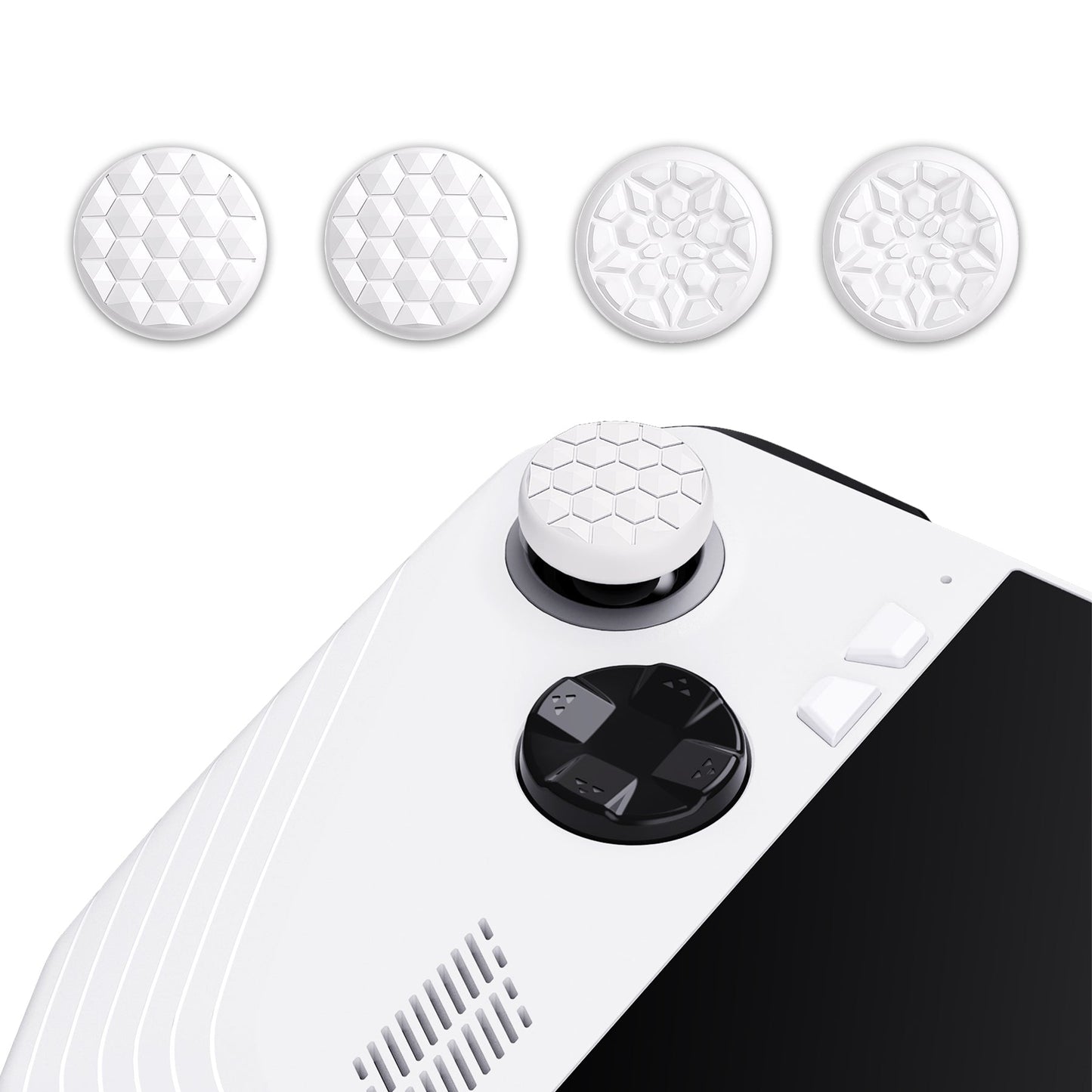 PlayVital White Thumbsticks Grips Caps for ROG Ally, Silicone Thumb Grips Joystick Caps for ROG Ally - Diamond Grain & Crack Bomb Design - TAURGM006 PlayVital