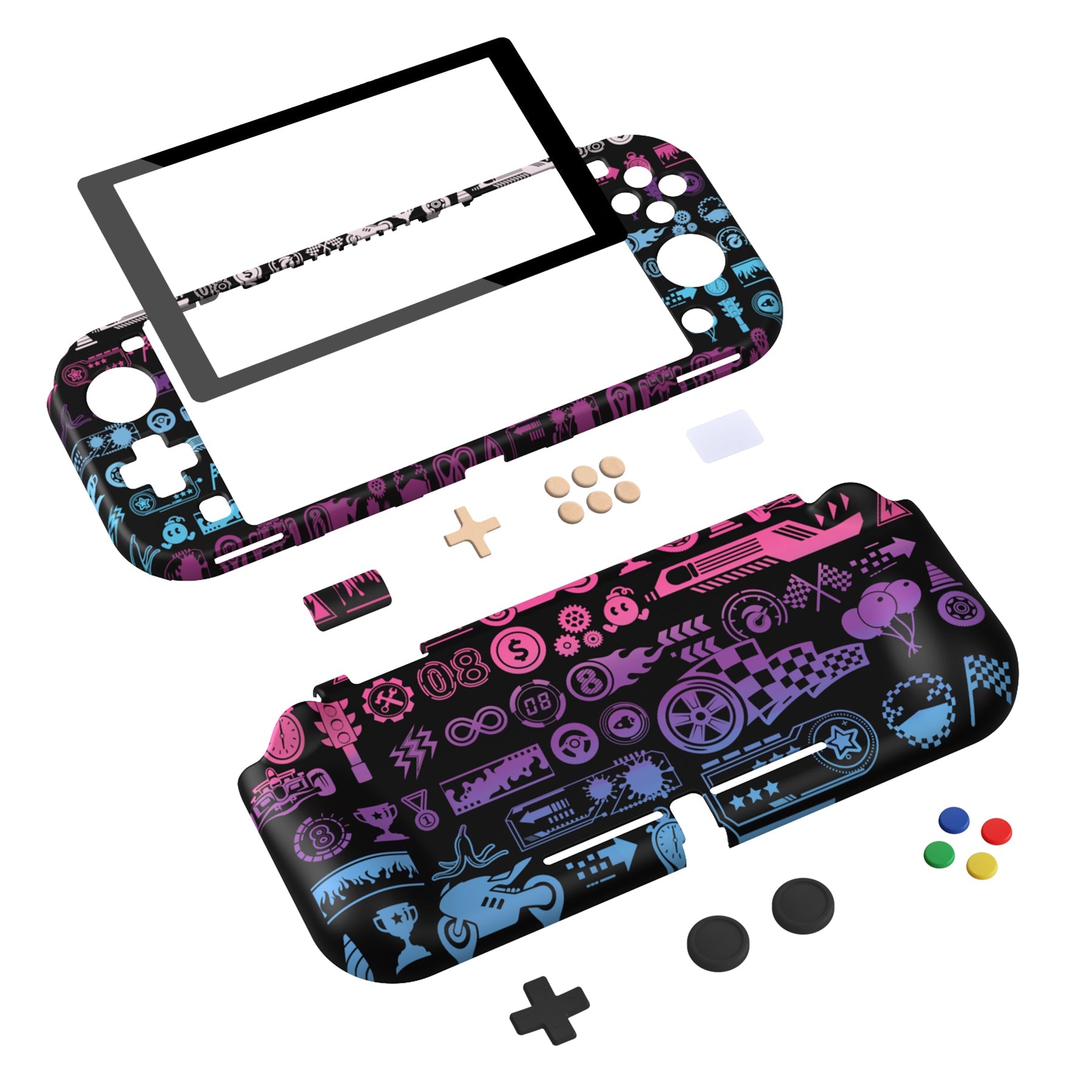 PlayVital ZealProtect Hard Shell Protective Case with Screen Protector & Thumb Grip Caps & Button Caps for NS Switch Lite - Deluxe Championship - PSLYR009 playvital