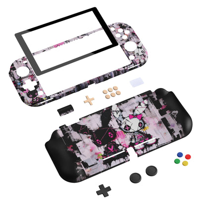 PlayVital ZealProtect Hard Shell Protective Case with Screen Protector & Thumb Grip Caps & Button Caps for NS Switch Lite - Lovely Punky Bunny - PSLYR012 playvital