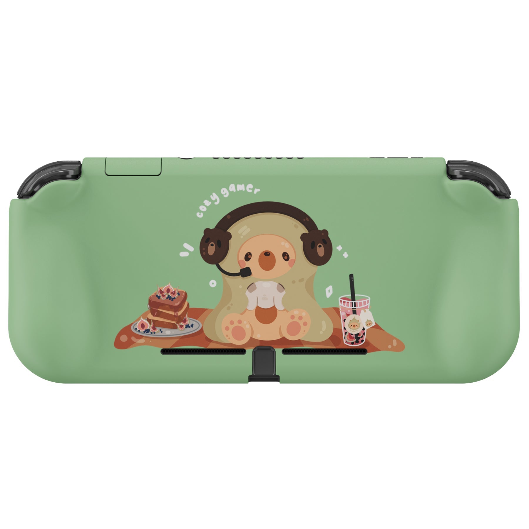 PlayVital ZealProtect Hard Shell Protective Case with Screen Protector & Thumb Grip Caps & Button Caps for NS Switch Lite - Cozy Gamer Bear - PSLYR016 playvital