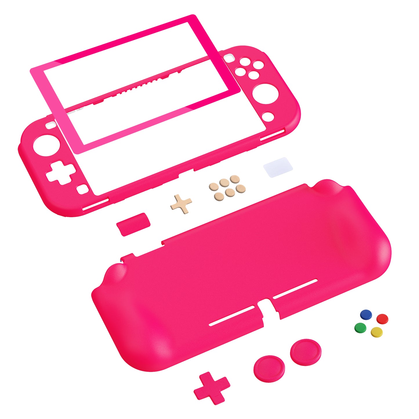 PlayVital ZealProtect ハードシェル保護ケース スクリーンプロテクター、サムグリップキャップ、ボタンキャップ付き Switch Lite用【濃いピンク