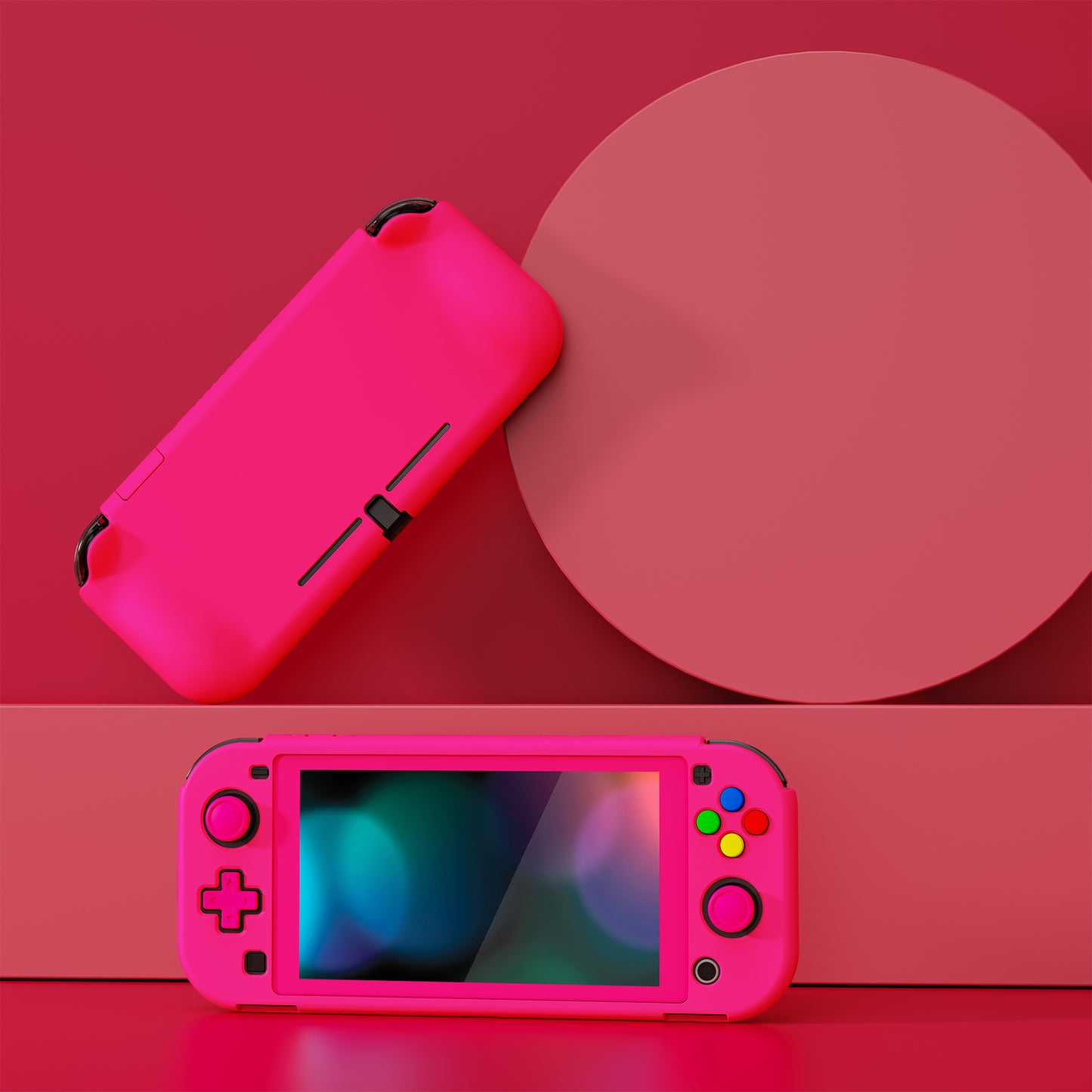 PlayVital ZealProtect ハードシェル保護ケース スクリーンプロテクター、サムグリップキャップ、ボタンキャップ付き Switch Lite用【濃いピンク