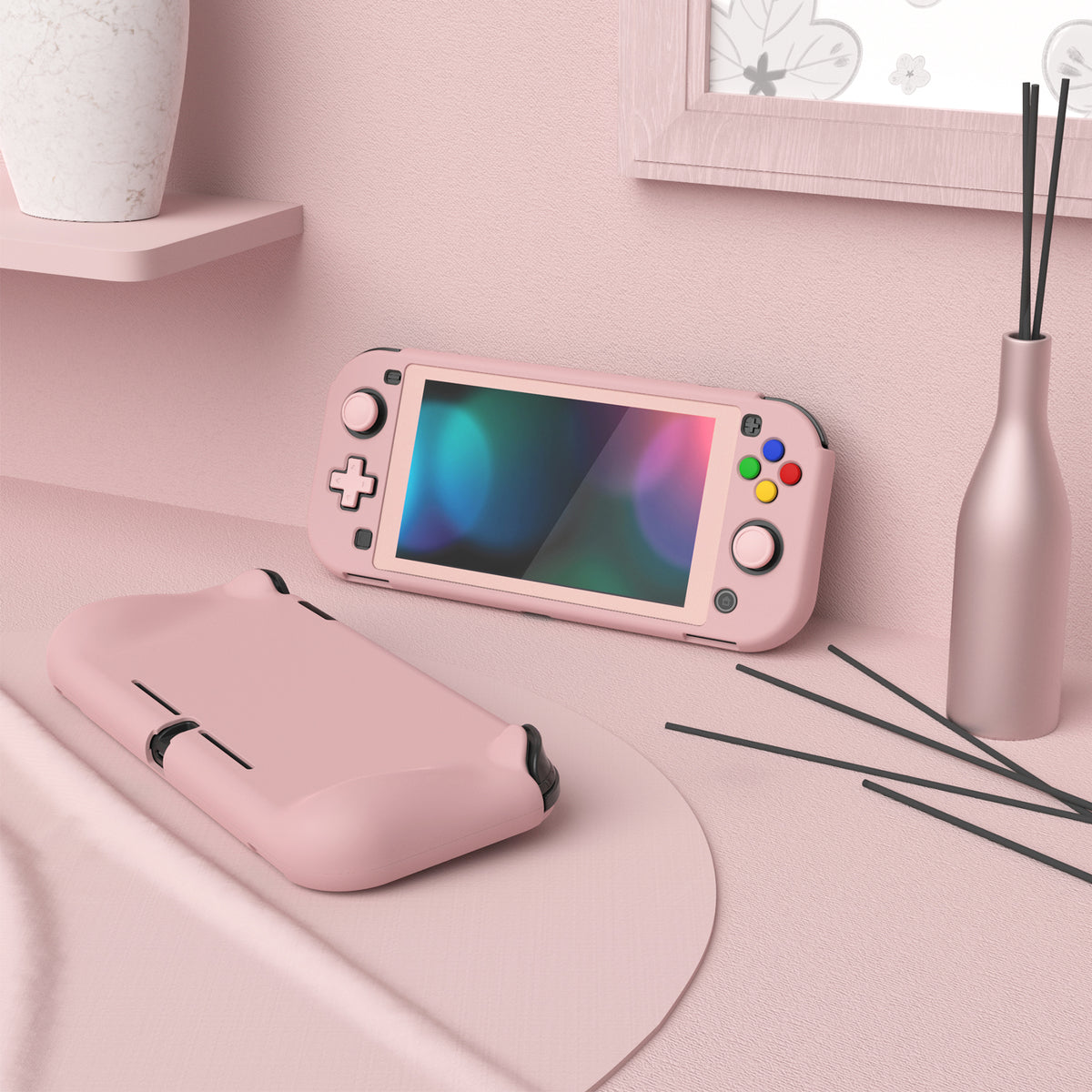 PlayVital ZealProtect ハードシェル保護ケース スクリーンプロテクター、サムグリップキャップ、ボタンキャップ付き Switch Lite用 【ピーチブロッサムピンク】