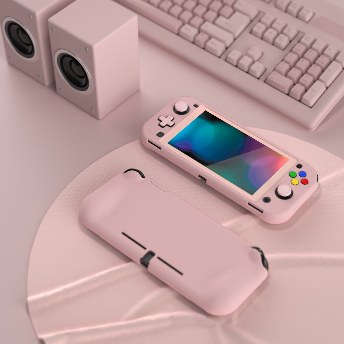 PlayVital ZealProtect ハードシェル保護ケース スクリーンプロテクター、サムグリップキャップ、ボタンキャップ付き Switch Lite用 【ピーチブロッサムピンク】