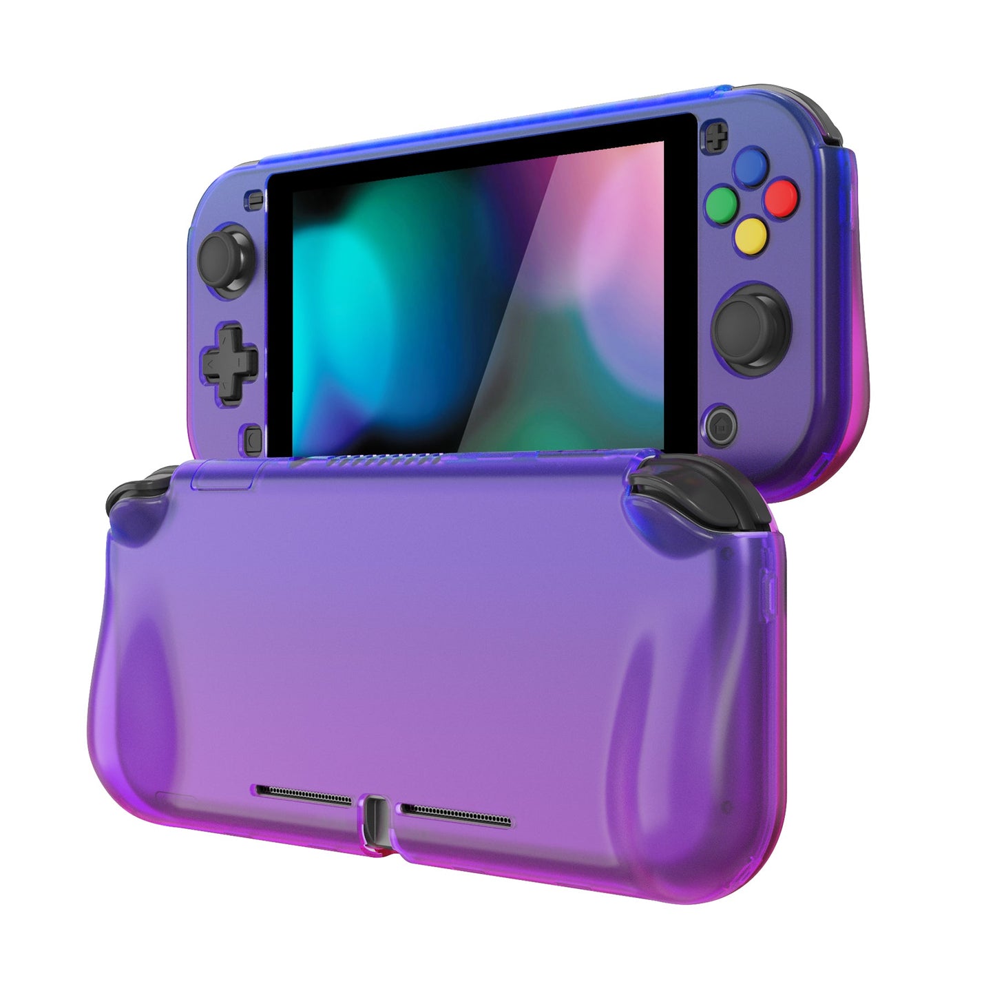 PlayVital ZealProtect Protective Case for Nintendo Switch Lite, Hard Shell Ergonomic Grip Cover for Nintendo Switch Lite w/Screen Protector & Thumb Grip Caps & Button Caps - Gradient Translucent Bluebell - PSLYP3011 playvital