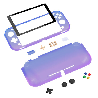 PlayVital ZealProtect Protective Case for Nintendo Switch Lite, Hard Shell Ergonomic Grip Cover for Nintendo Switch Lite w/Screen Protector & Thumb Grip Caps & Button Caps - Gradient Translucent Bluebell - PSLYP3011 playvital