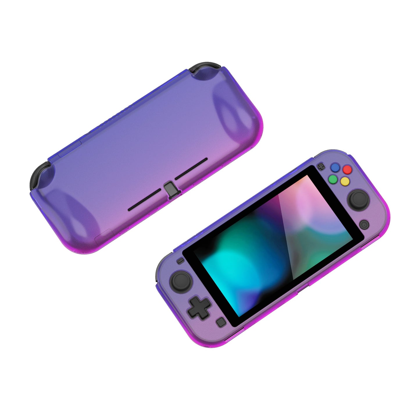 PlayVital ZealProtect Protective Case for Nintendo Switch Lite, Hard Shell Ergonomic Grip Cover for Nintendo Switch Lite w/Screen Protector & Thumb Grip Caps & Button Caps - Gradient Translucent Bluebell - PSLYP3011 playvital