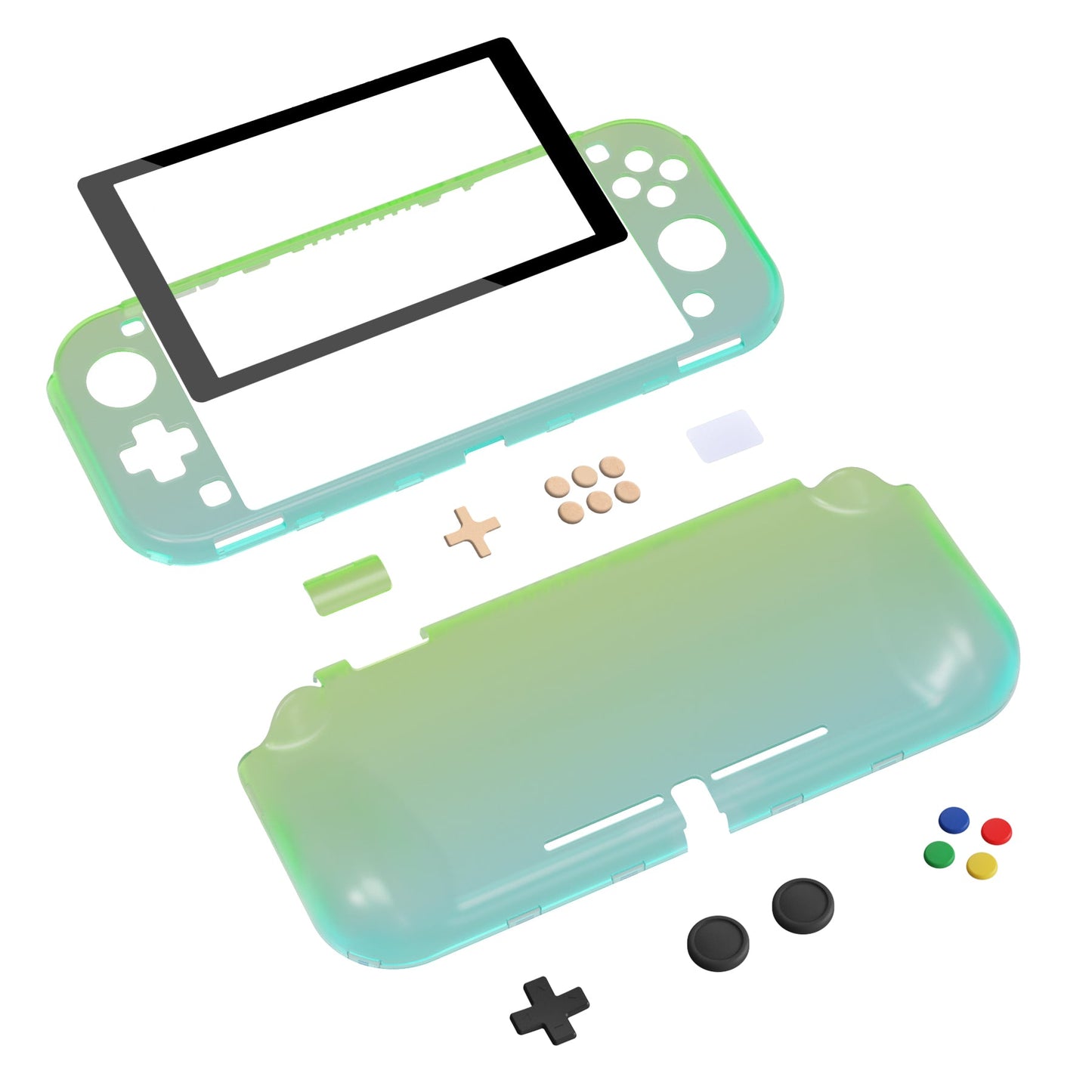 PlayVital ZealProtect Protective Case for Nintendo Switch Lite, Hard Shell Ergonomic Grip Cover for Nintendo Switch Lite w/Screen Protector & Thumb Grip Caps & Button Caps - Gradient Translucent Green Blue - PSLYP3013 playvital