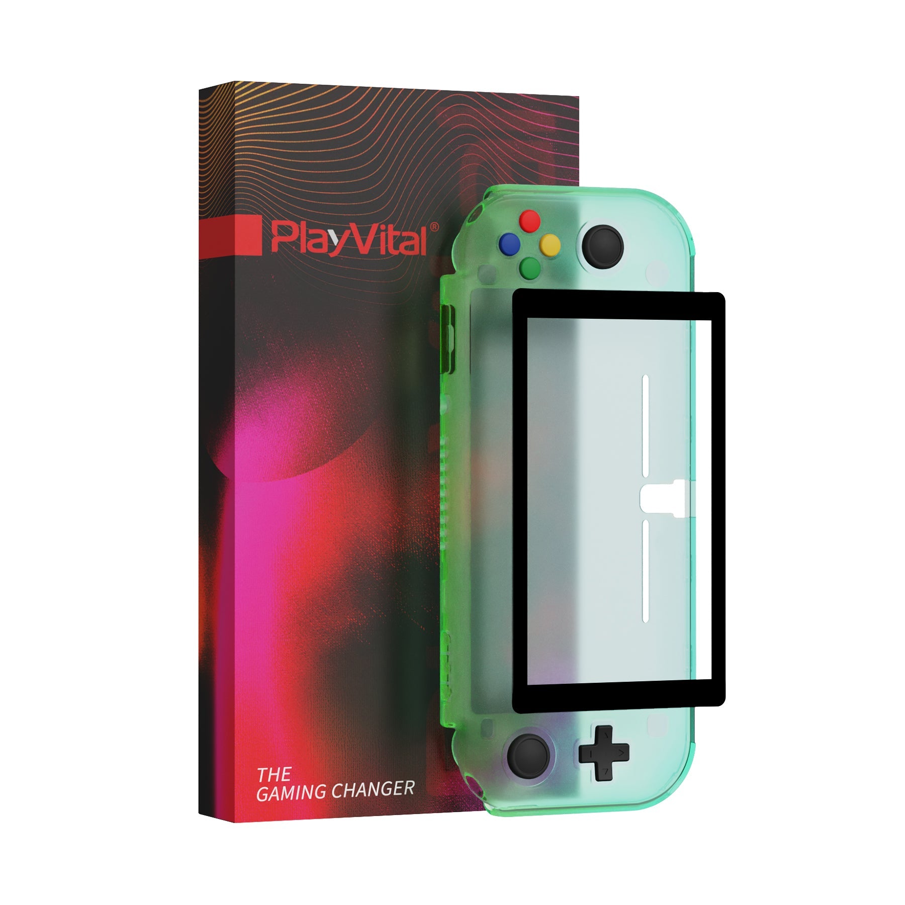 PlayVital ZealProtect Protective Case for Nintendo Switch Lite, Hard Shell Ergonomic Grip Cover for Nintendo Switch Lite w/Screen Protector & Thumb Grip Caps & Button Caps - Gradient Translucent Green Blue - PSLYP3013 playvital