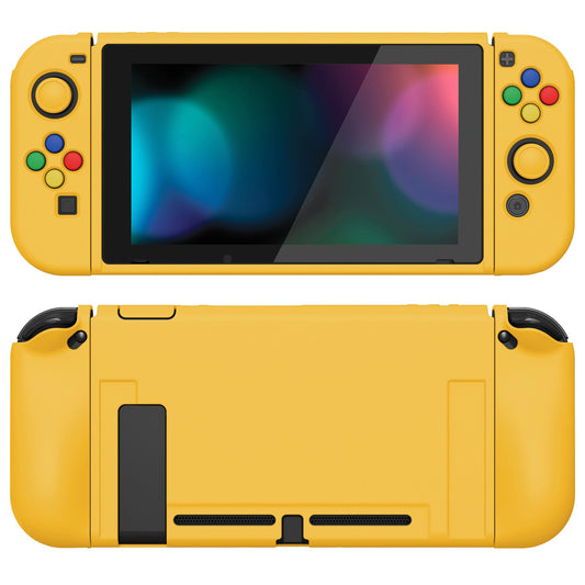 PlayVital ZealProtect Soft Protective Case for Nintendo Switch, Flexible Cover for Switch with Tempered Glass Screen Protector & Thumb Grips & ABXY Direction Button Caps - Bright Yellow - RNSYM5009 playvital