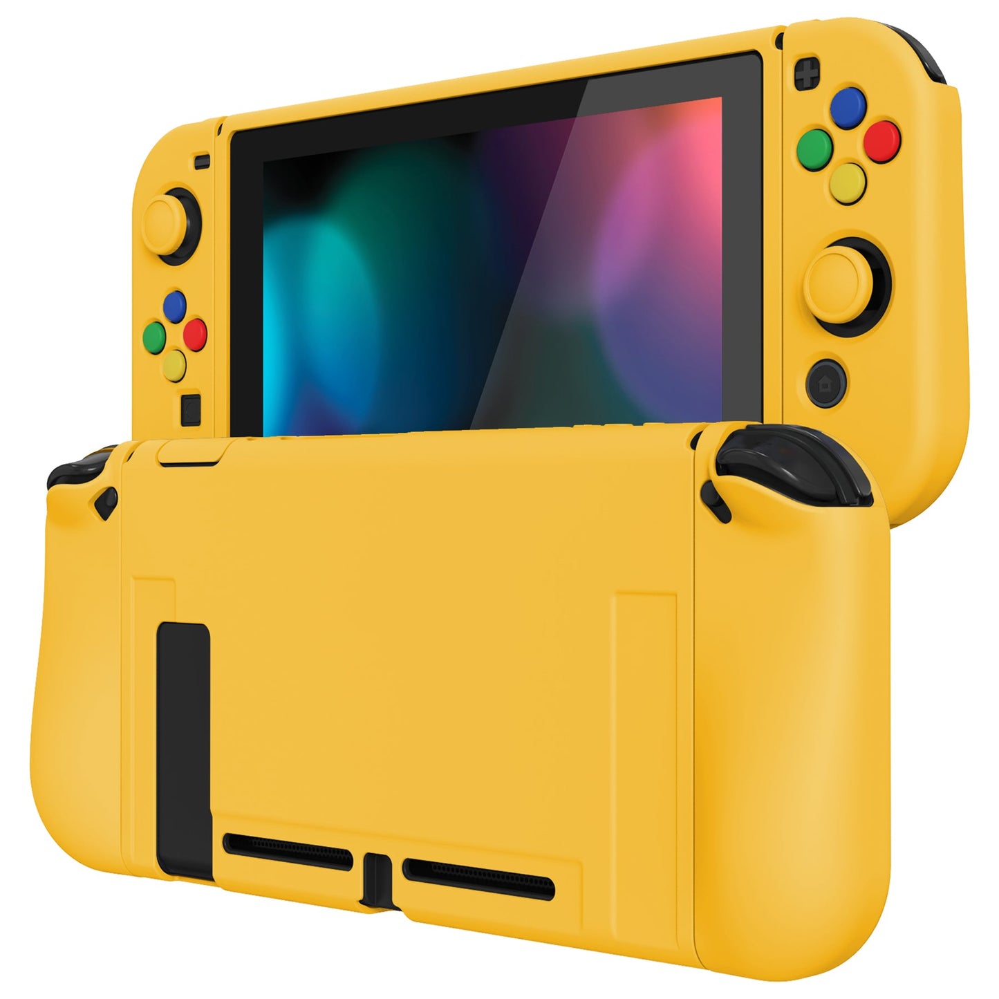 PlayVital ZealProtect Soft Protective Case for Nintendo Switch, Flexible Cover for Switch with Tempered Glass Screen Protector & Thumb Grips & ABXY Direction Button Caps - Bright Yellow - RNSYM5009 playvital