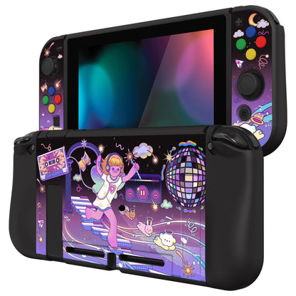 PlayVital ZealProtect Soft Protective Case for Nintendo Switch, Flexible Cover for Switch with Tempered Glass Screen Protector & Thumb Grips & ABXY Direction Button Caps - Dancing Notes - RNSYV6049 playvital