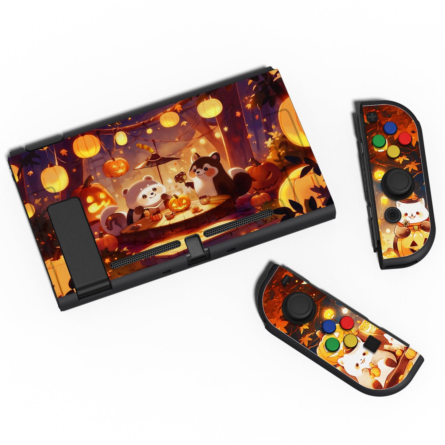 PlayVital ZealProtect Soft Protective Case for Nintendo Switch, Flexible Cover for Switch with Tempered Glass Screen Protector & Thumb Grips & ABXY Direction Button Caps - Halloween Pumpkin Fest - RNSYV6051 playvital