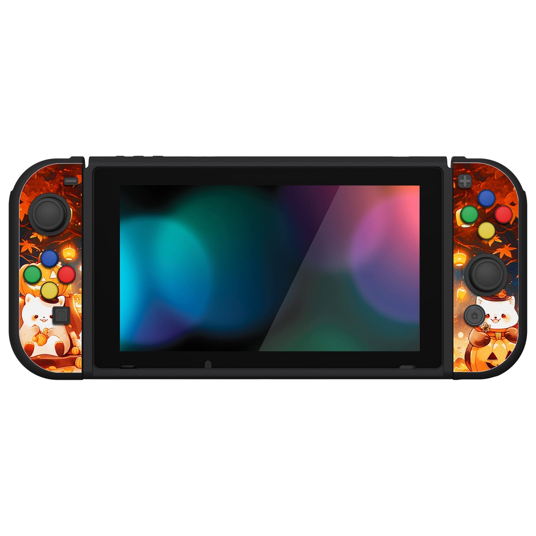 PlayVital ZealProtect Soft Protective Case for Nintendo Switch, Flexible Cover for Switch with Tempered Glass Screen Protector & Thumb Grips & ABXY Direction Button Caps - Halloween Pumpkin Fest - RNSYV6051 playvital