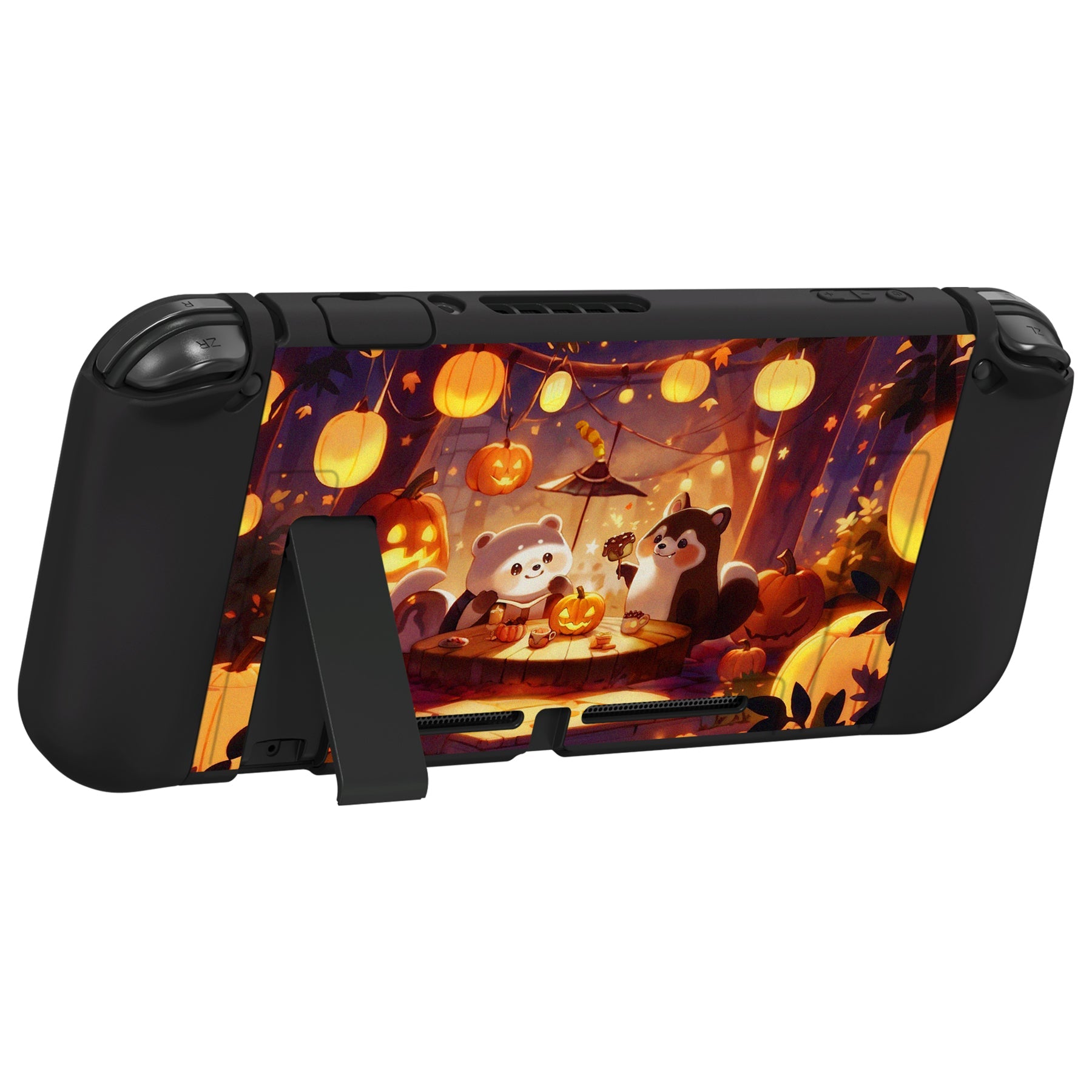 PlayVital ZealProtect Soft Protective Case for Nintendo Switch, Flexible Cover for Switch with Tempered Glass Screen Protector & Thumb Grips & ABXY Direction Button Caps - Halloween Pumpkin Fest - RNSYV6051 playvital