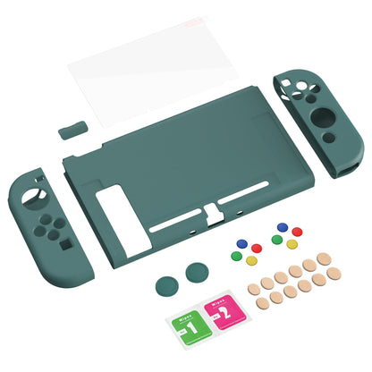 PlayVital ZealProtect Soft Protective Case for Nintendo Switch, Flexible Cover for Switch with Tempered Glass Screen Protector & Thumb Grips & ABXY Direction Button Caps - Hunter Green - RNSYM5008 playvital