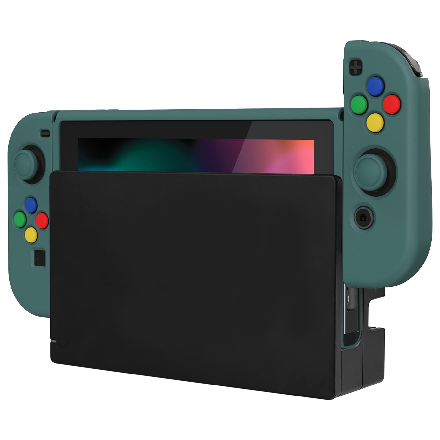 PlayVital ZealProtect Soft Protective Case for Nintendo Switch, Flexible Cover for Switch with Tempered Glass Screen Protector & Thumb Grips & ABXY Direction Button Caps - Hunter Green - RNSYM5008 playvital