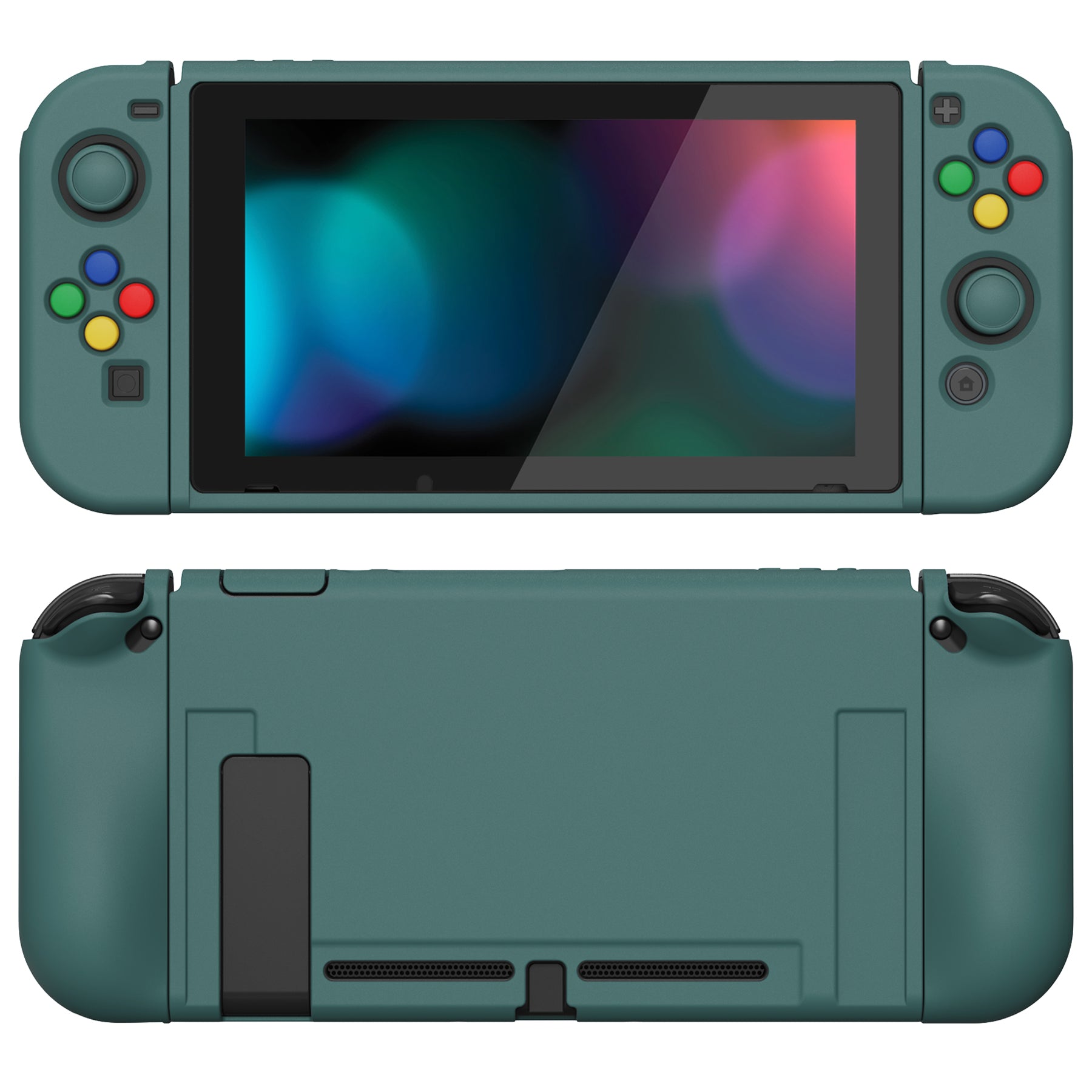 PlayVital ZealProtect Soft Protective Case for Nintendo Switch, Flexible Cover for Switch with Tempered Glass Screen Protector & Thumb Grips & ABXY Direction Button Caps - Hunter Green - RNSYM5008 playvital