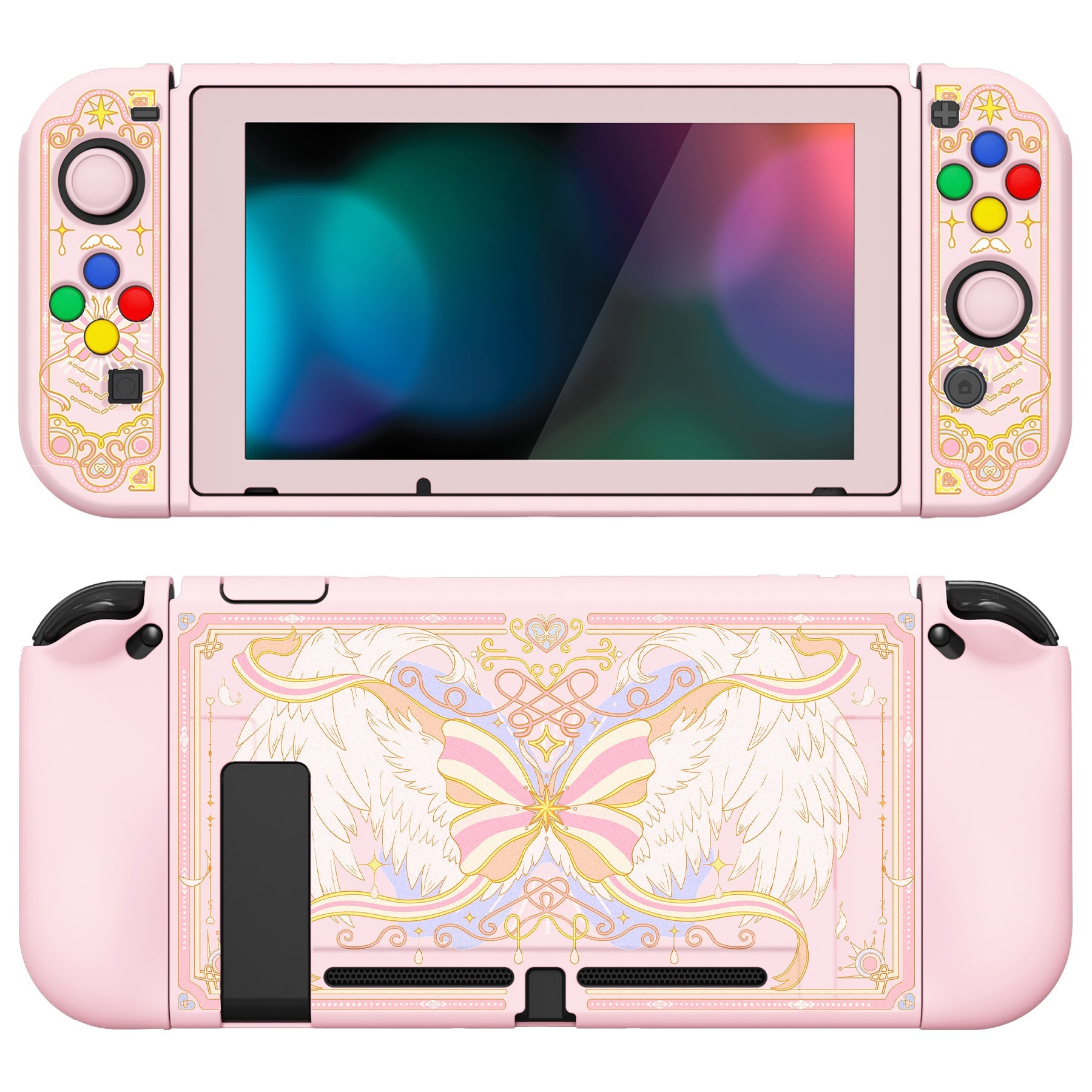 PlayVital ZealProtect Soft Protective Case for Nintendo Switch, Flexible Cover for Switch with Tempered Glass Screen Protector & Thumb Grips & ABXY Direction Button Caps - Magic Wings - RNSYV6054 playvital