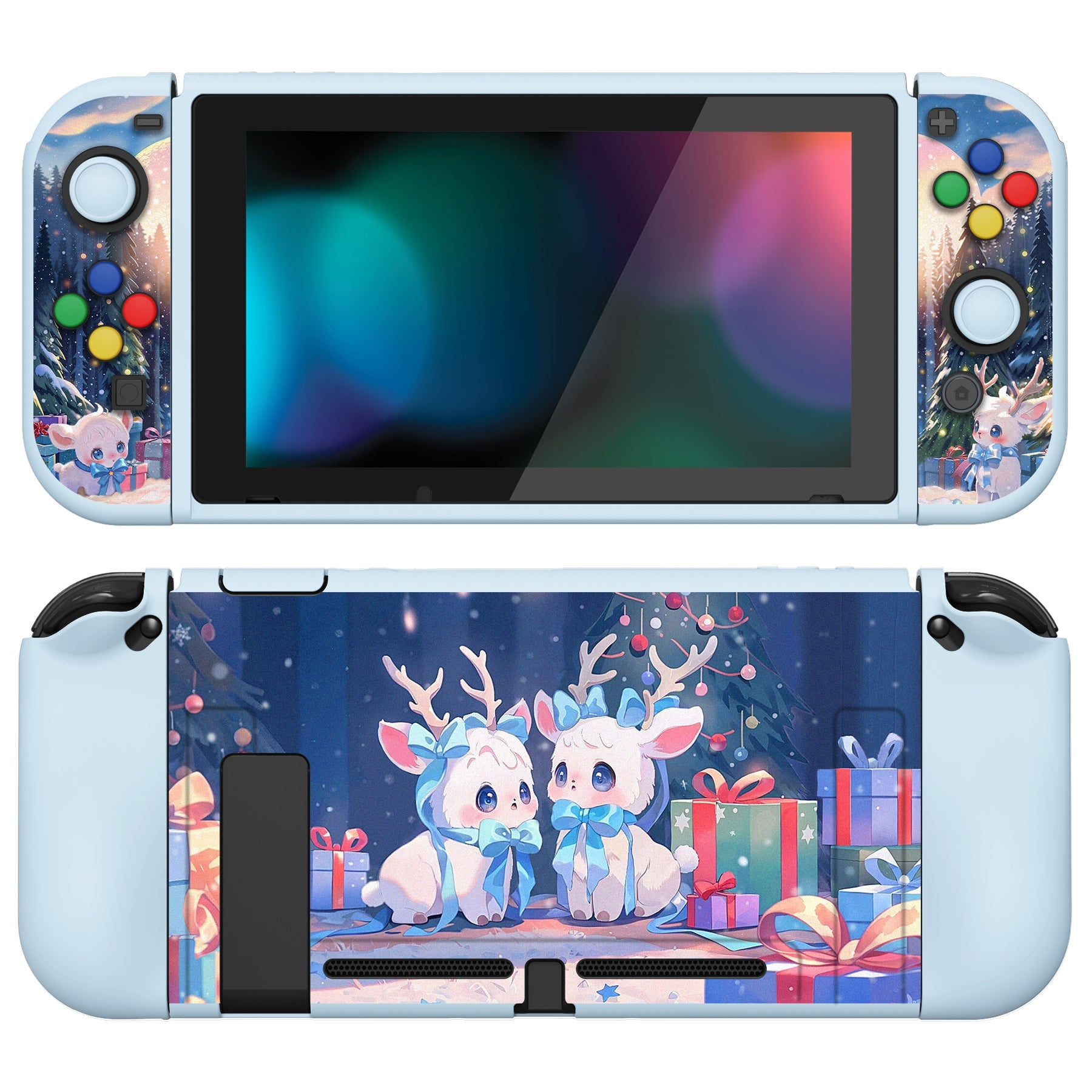 PlayVital ZealProtect Soft Protective Case for Nintendo Switch, Flexible Cover for Switch with Tempered Glass Screen Protector & Thumb Grips & ABXY Direction Button Caps - Santa Deer - RNSYV6052 playvital