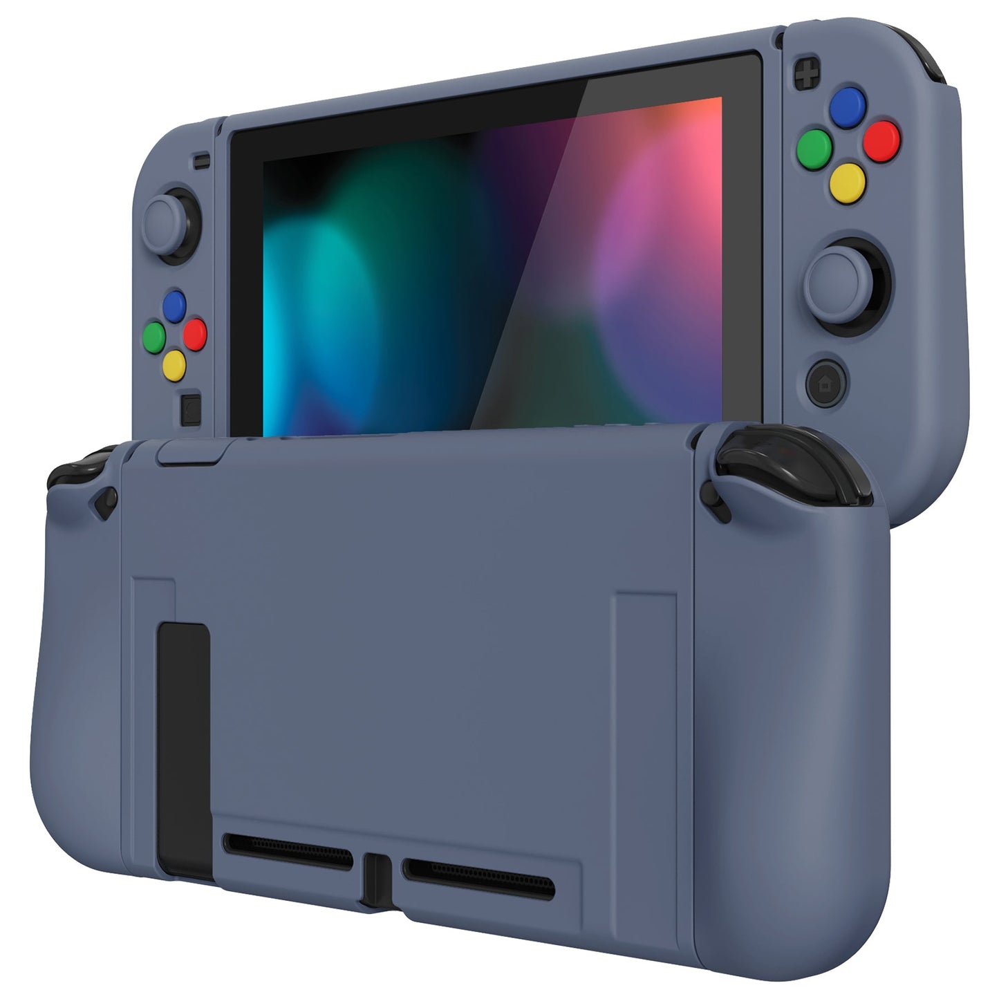 PlayVital ZealProtect Soft Protective Case for Nintendo Switch, Flexible Cover for Switch with Tempered Glass Screen Protector & Thumb Grips & ABXY Direction Button Caps - Slate Gray - RNSYM5011 playvital