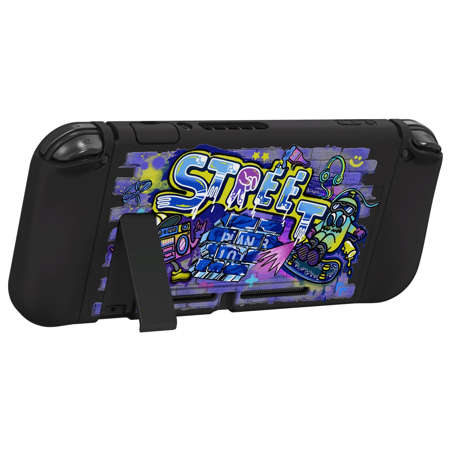 PlayVital ZealProtect Soft Protective Case for Nintendo Switch, Flexible Cover for Switch with Tempered Glass Screen Protector & Thumb Grips & ABXY Direction Button Caps - Street Art - RNSYV6050 playvital