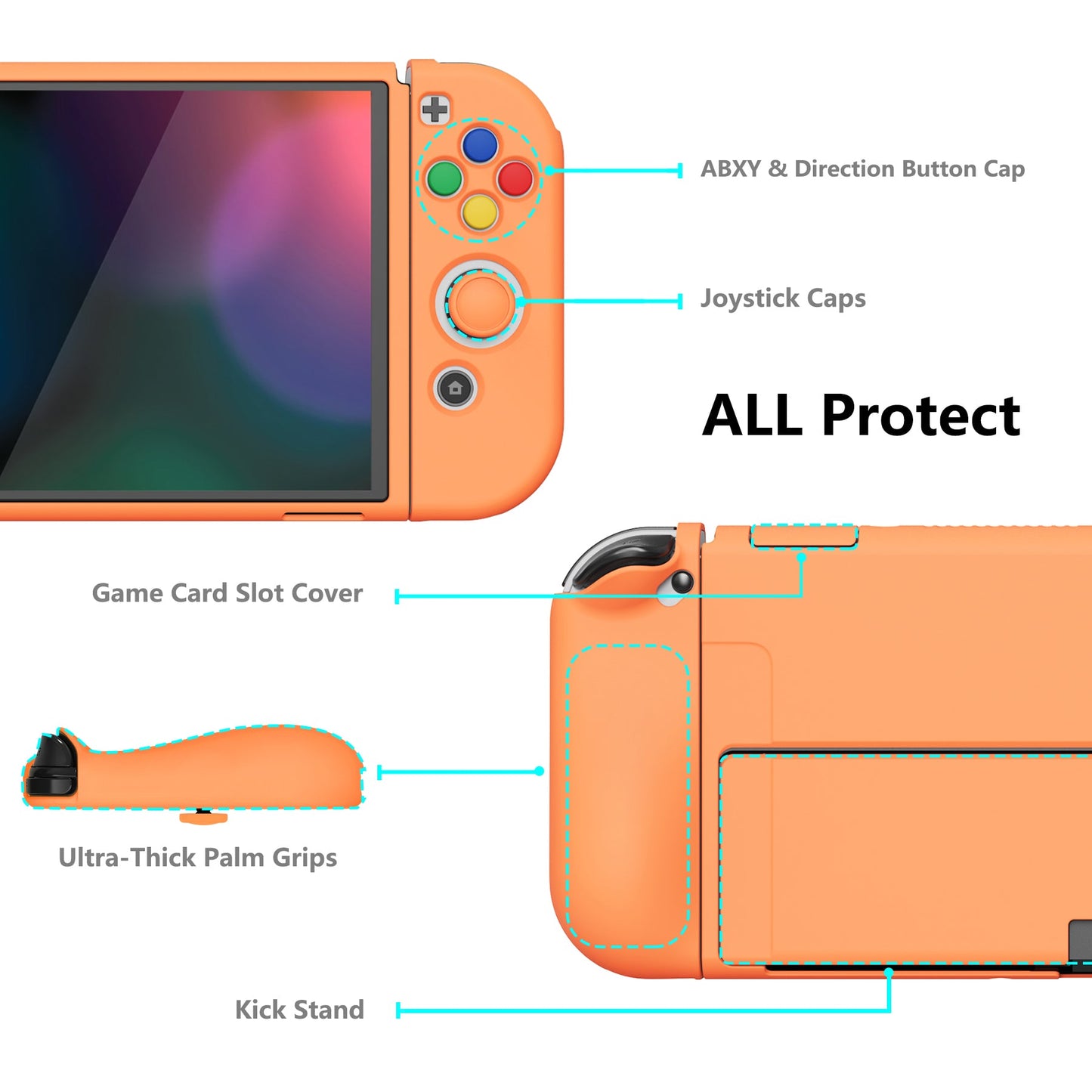 PlayVital ZealProtect ソフト TPU スリム保護ケース 親指グリップキャップと ABXY 方向ボタンキャップ付き Switch 有機el 用【アプリコットイエロー 】【XSOYM5011】