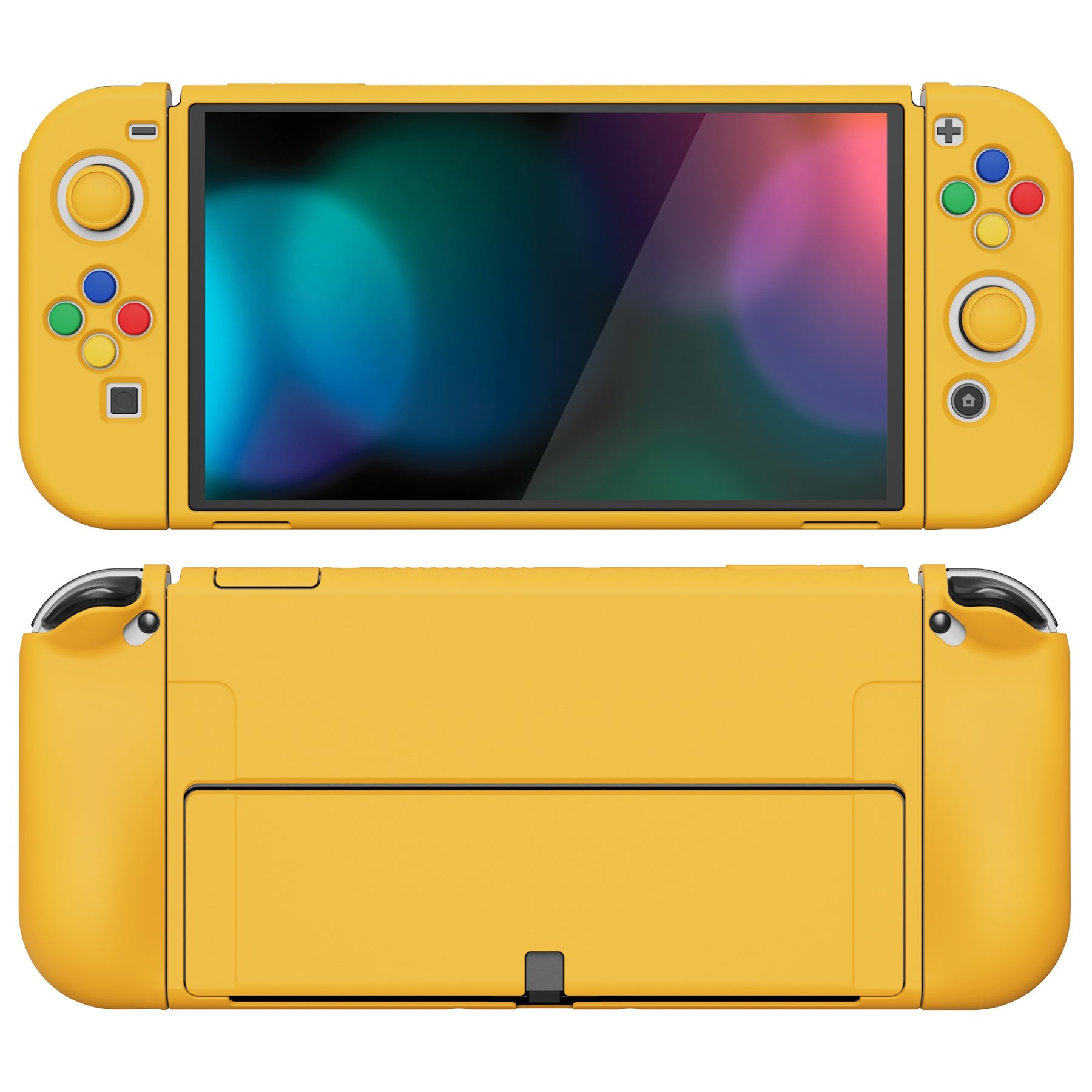 PlayVital ZealProtect Soft Protective Case for Switch OLED, Flexible Protector Joycon Grip Cover for Switch OLED with Thumb Grip Caps & ABXY Direction Button Caps - Bright Yellow - XSOYM5008 playvital