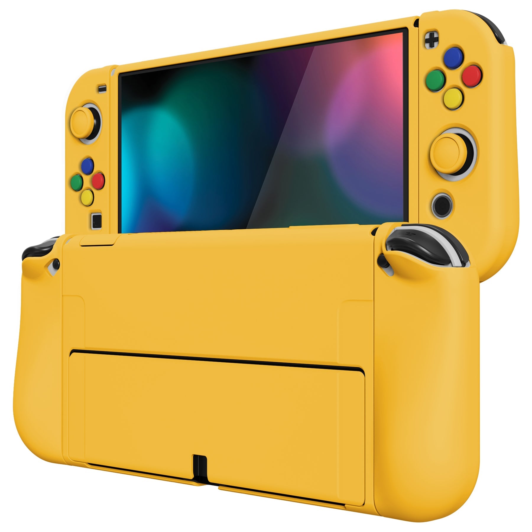 PlayVital ZealProtect Soft Protective Case for Switch OLED, Flexible Protector Joycon Grip Cover for Switch OLED with Thumb Grip Caps & ABXY Direction Button Caps - Bright Yellow - XSOYM5008 playvital