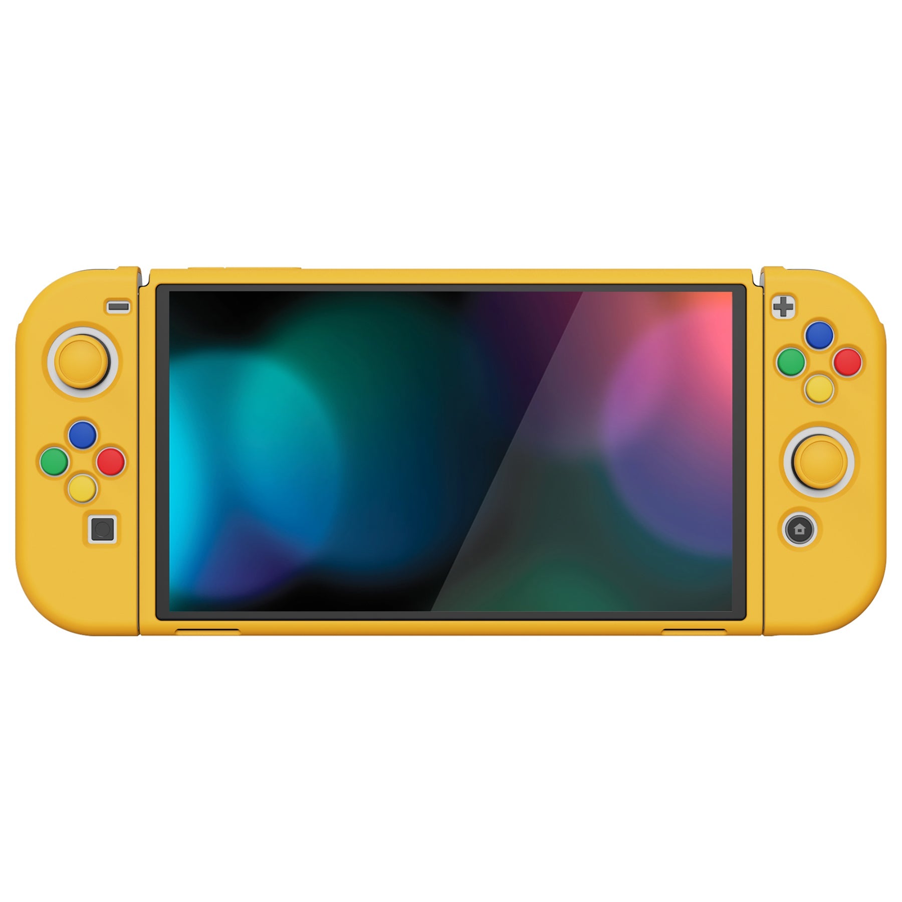 PlayVital ZealProtect Soft Protective Case for Switch OLED, Flexible Protector Joycon Grip Cover for Switch OLED with Thumb Grip Caps & ABXY Direction Button Caps - Bright Yellow - XSOYM5008 playvital