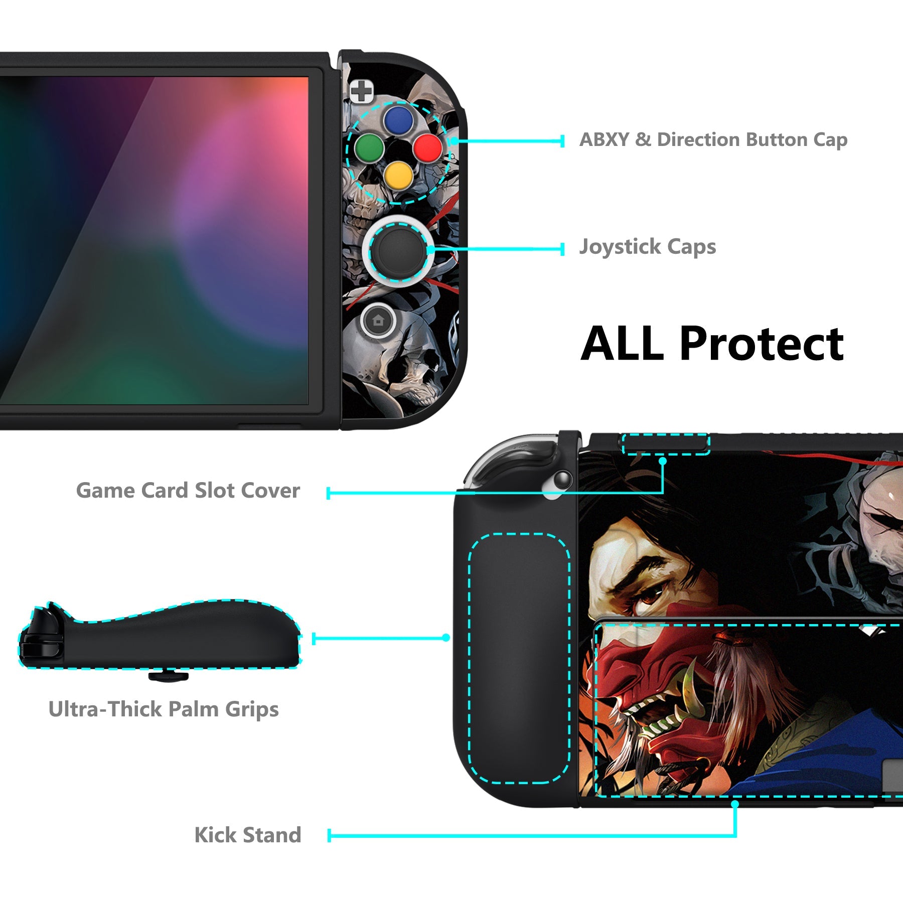 PlayVital ZealProtect Soft Protective Case for Switch OLED, Flexible Protector Joycon Grip Cover for Switch OLED with Thumb Grip Caps & ABXY Direction Button Caps - XSOYV6032 - XSOYV6032 playvital