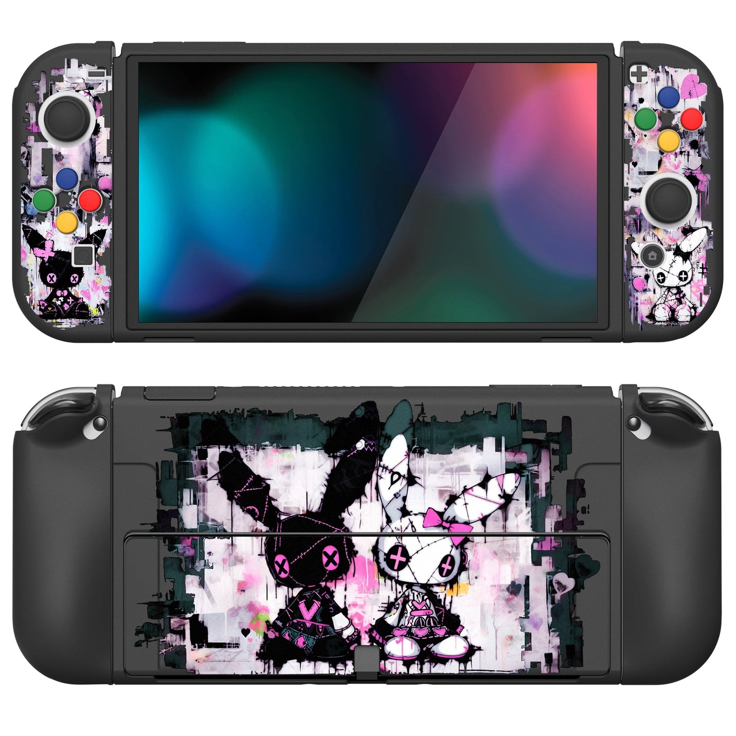 PlayVital ZealProtect Soft TPU Slim Protective Case with Thumb Grip Caps & ABXY Direction Button Caps for NS Switch OLED - Blossom POP Bunny - XSOYV6053 (Copy) playvital