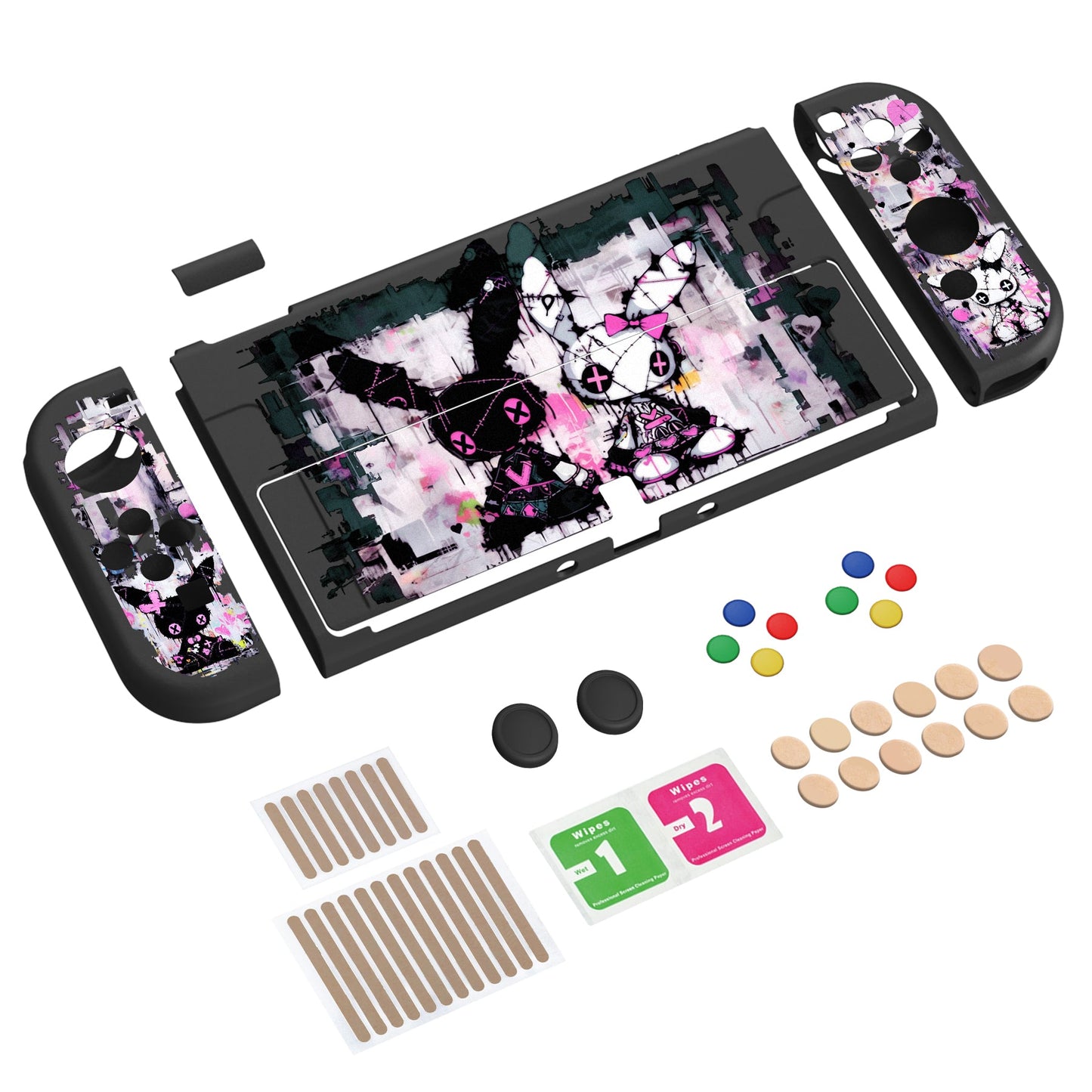 PlayVital ZealProtect Soft TPU Slim Protective Case with Thumb Grip Caps & ABXY Direction Button Caps for NS Switch OLED - Blossom POP Bunny - XSOYV6053 (Copy) playvital