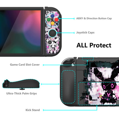 PlayVital ZealProtect Soft TPU Slim Protective Case with Thumb Grip Caps & ABXY Direction Button Caps for NS Switch OLED - Blossom POP Bunny - XSOYV6053 (Copy) playvital