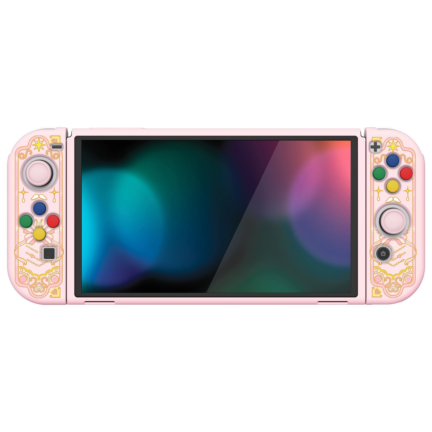 PlayVital ZealProtect Soft Protective Case for Switch OLED, Flexible Protector Grip Cover for Switch OLED with Thumb Grip Caps & ABXY Direction Button Caps - Magic Wings - XSOYV6046 playvital