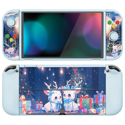 PlayVital ZealProtect Soft Protective Case for Switch OLED, Flexible Protector Grip Cover for Switch OLED with Thumb Grip Caps & ABXY Direction Button Caps - Santa Deer - XSOYV6044 playvital