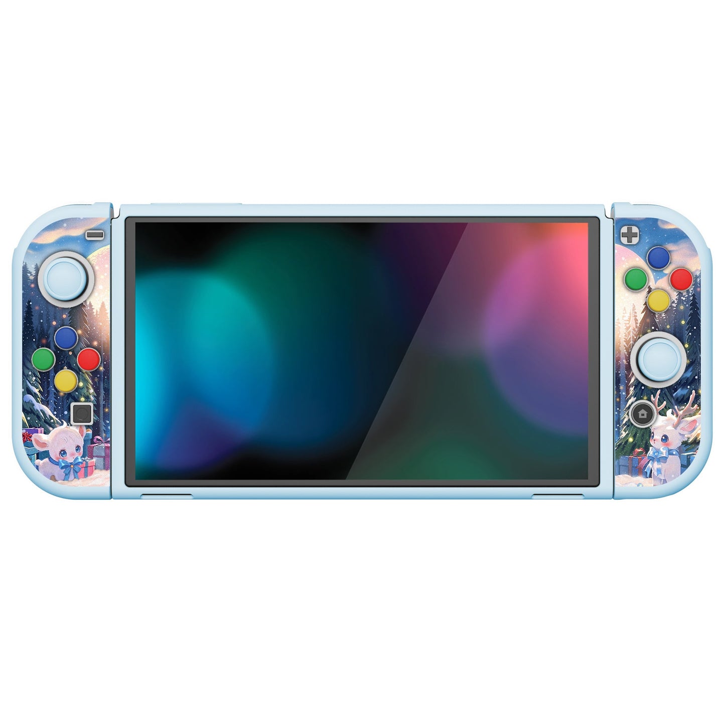 PlayVital ZealProtect Soft Protective Case for Switch OLED, Flexible Protector Grip Cover for Switch OLED with Thumb Grip Caps & ABXY Direction Button Caps - Santa Deer - XSOYV6044 playvital