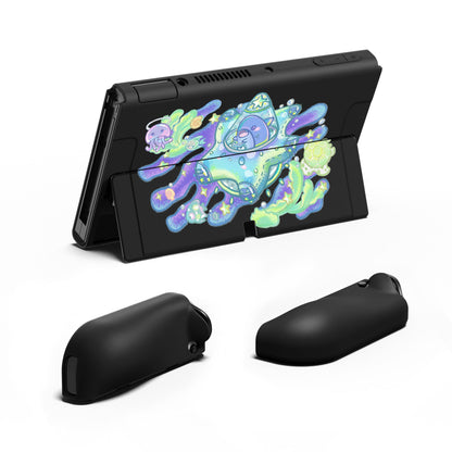 PlayVital ZealProtect Soft Protective Case for Switch OLED, Flexible Protector Joycon Grip Cover for Switch OLED with Thumb Grip Caps & ABXY Direction Button Caps - Shark Quest - XSOYV6030 playvital