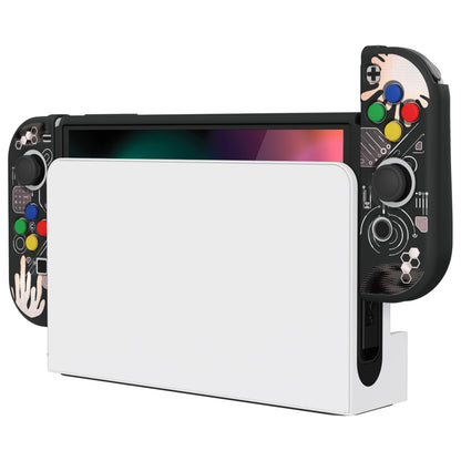 PlayVital ZealProtect Soft Protective Case for Switch OLED, Flexible Protector Grip Cover for Switch OLED with Thumb Grip Caps & ABXY Direction Button Caps - Silver Splatter - XSOYV6045 playvital