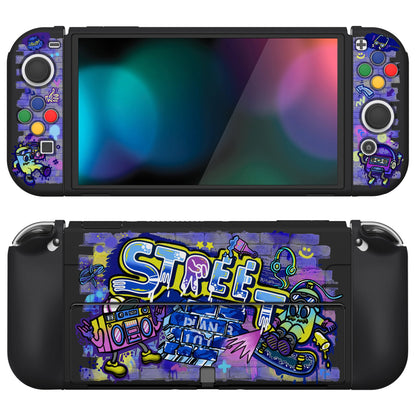 PlayVital ZealProtect Soft Protective Case for Switch OLED, Flexible Protector Joycon Grip Cover for Switch OLED with Thumb Grip Caps & ABXY Direction Button Caps - Street Art - XSOYV6041 playvital