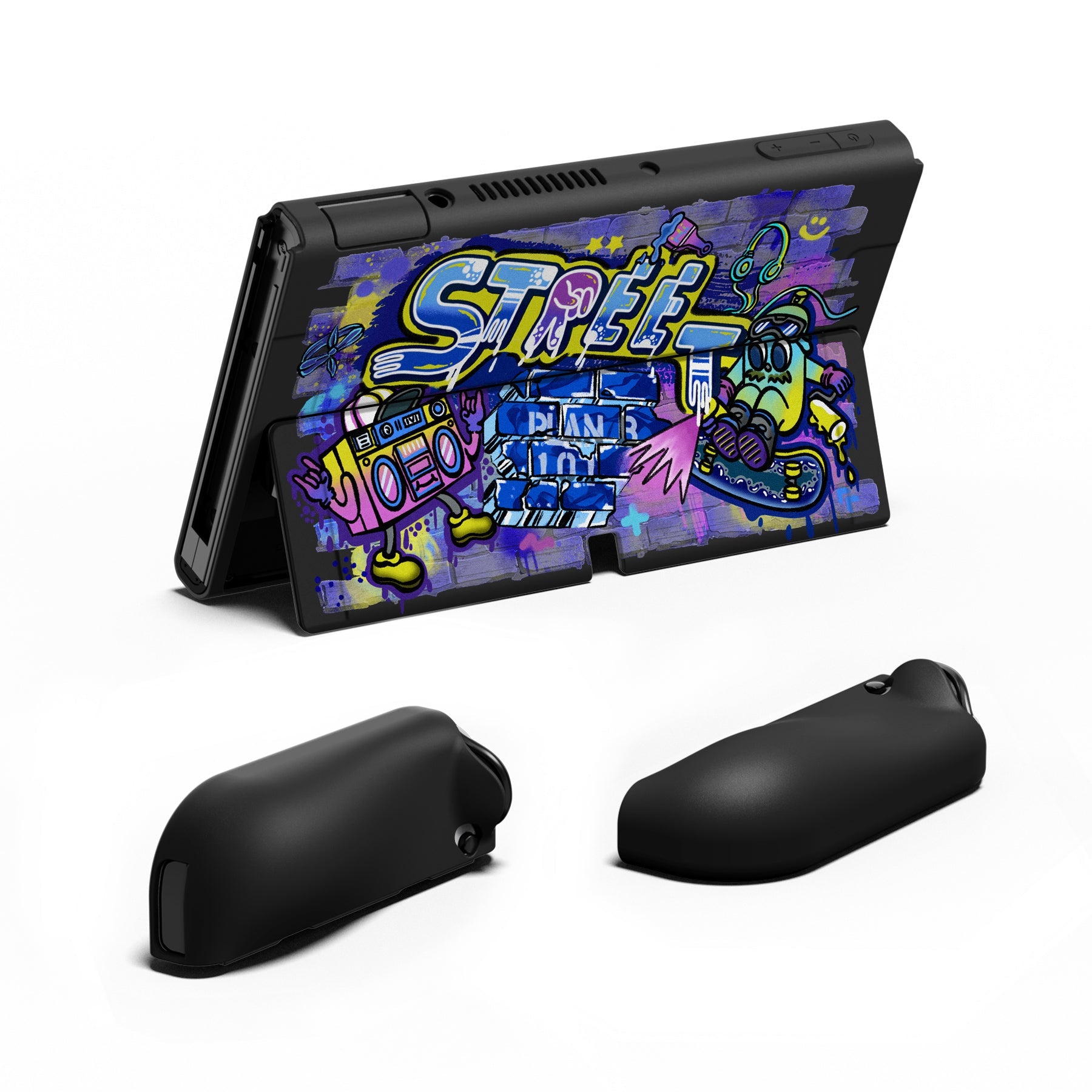 PlayVital ZealProtect Soft Protective Case for Switch OLED, Flexible Protector Joycon Grip Cover for Switch OLED with Thumb Grip Caps & ABXY Direction Button Caps - Street Art - XSOYV6041 playvital