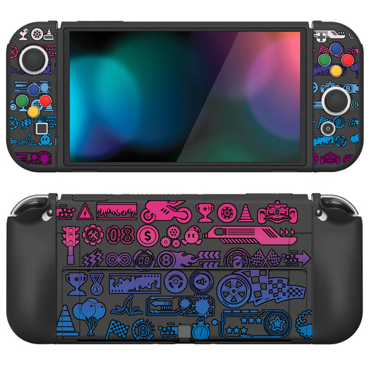 PlayVital ZealProtect Soft TPU Slim Protective Case with Thumb Grip Caps & ABXY Direction Button Caps for NS Switch OLED - Deluxe Championship - XSOYV6049 playvital